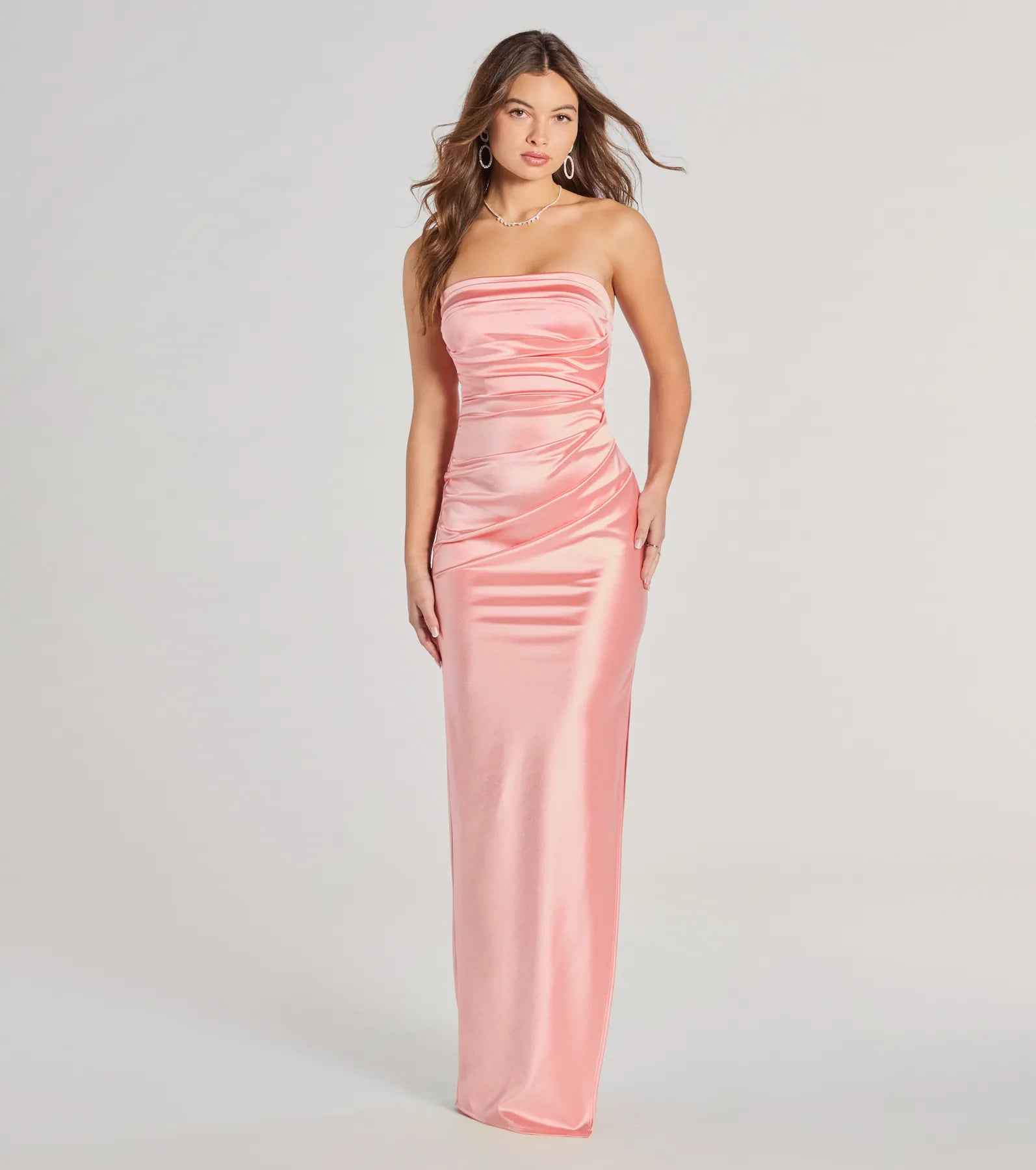 Brianna Premium Satin Strapless Evening Gown with High Slit