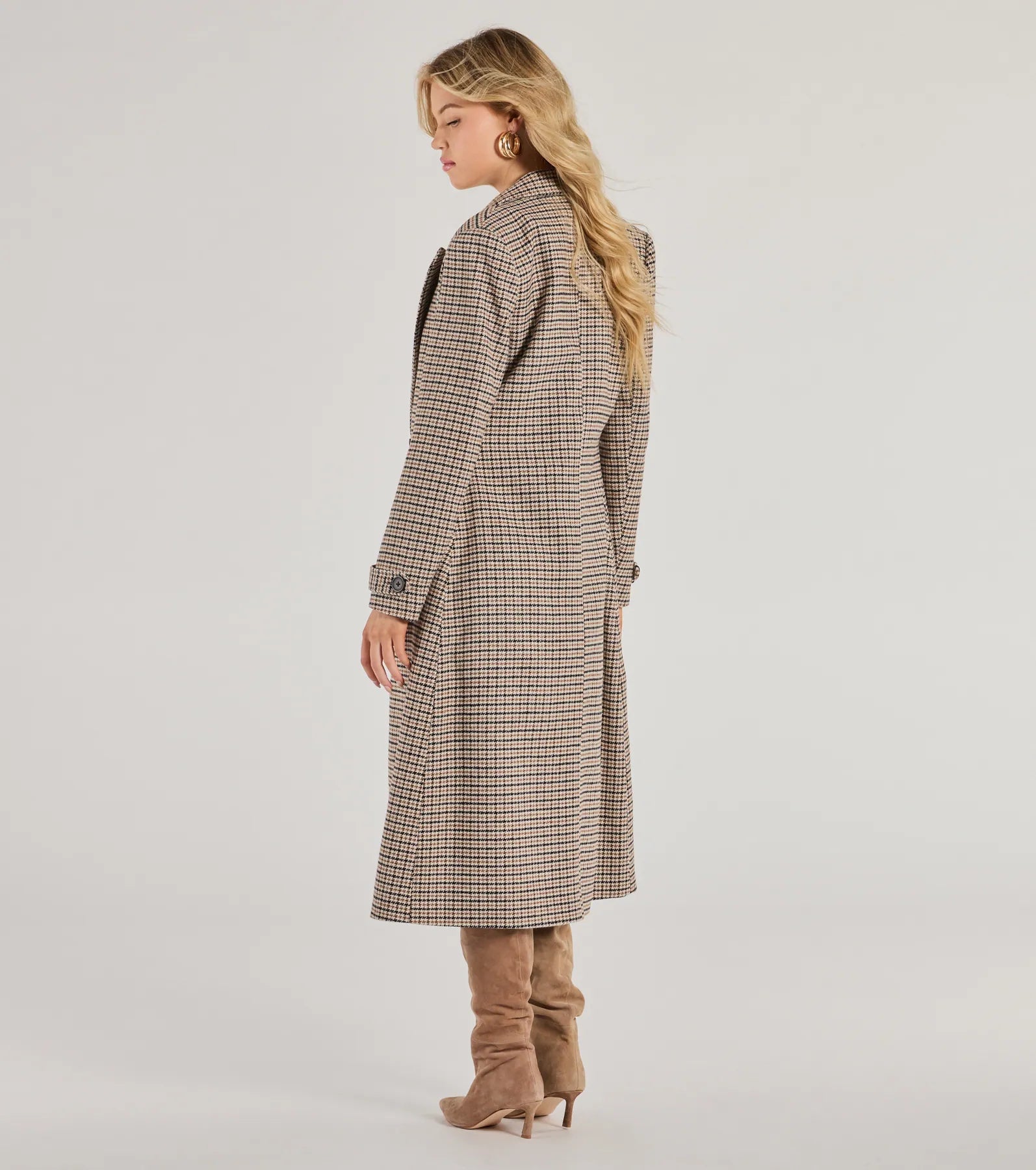 Ultimate Plaid Luxe Long Coat - Faux Wool Elegance