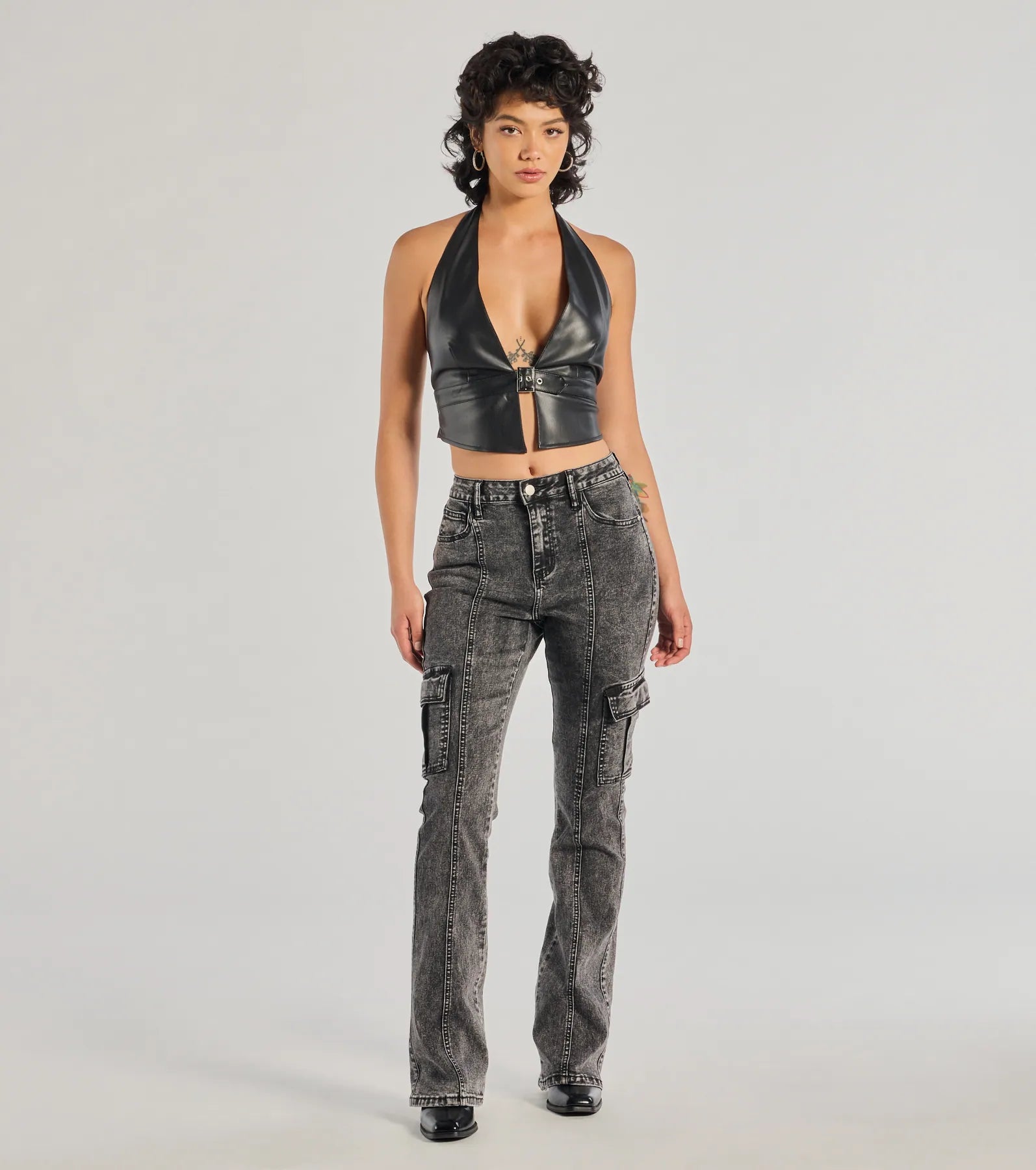 Premium Sultry Muse Faux Leather Buckle Crop Top