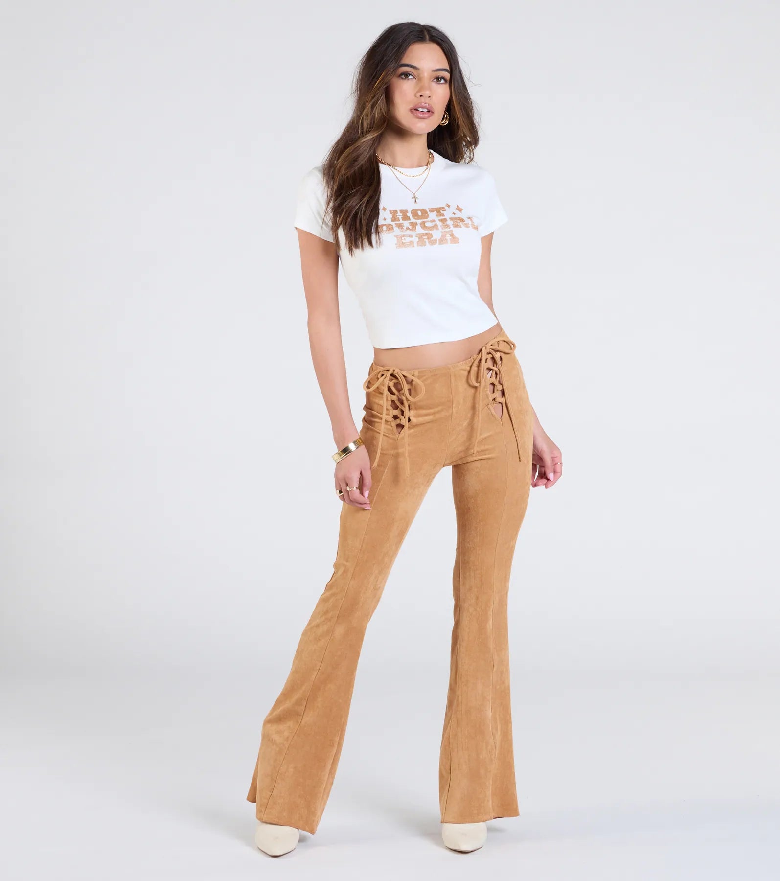 Ultimate Attitude Lace-Up Flare Pants - Premium Faux Suede