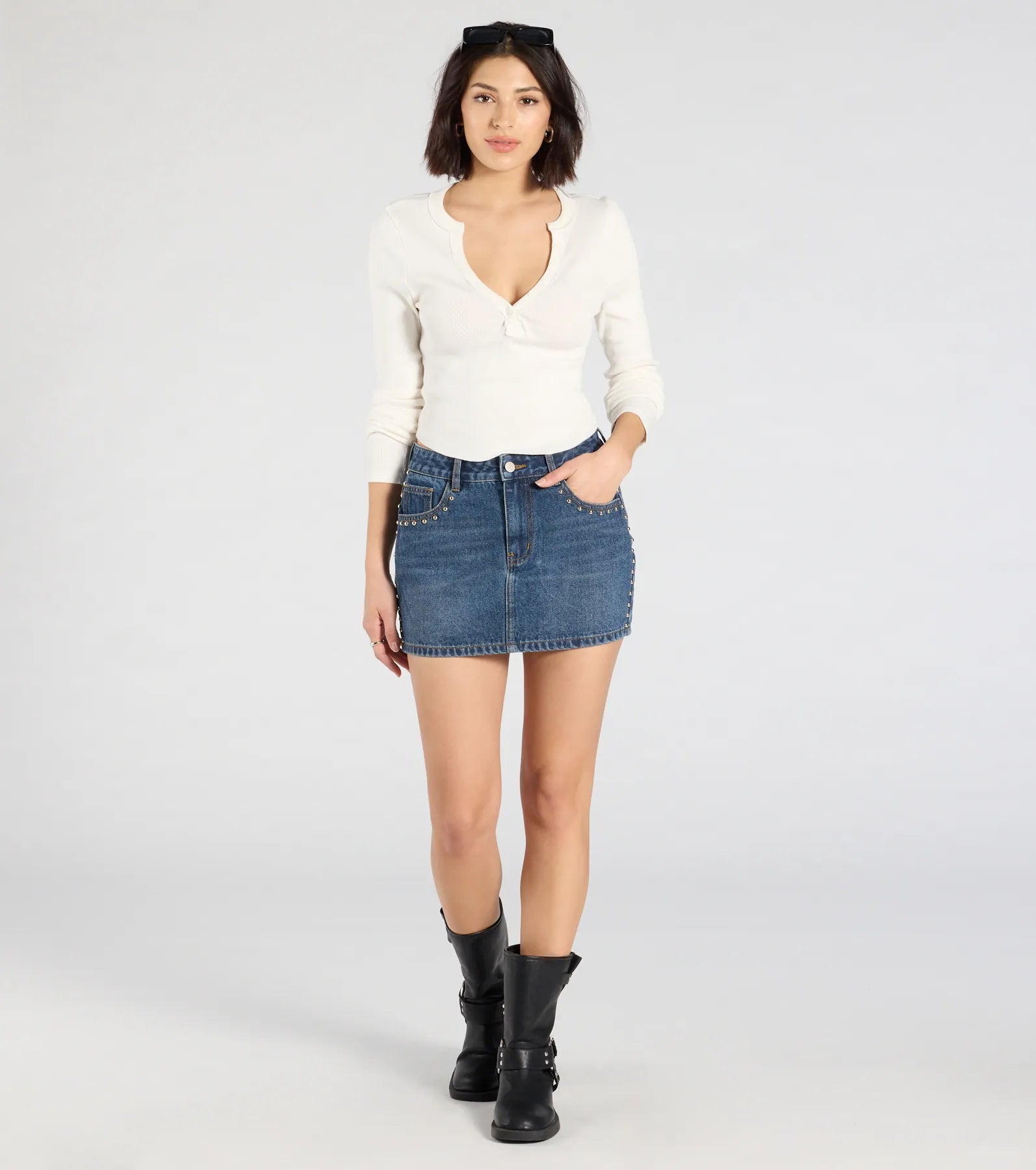 Premium Studded Denim Mini Skirt - Ultimate Weekend Style