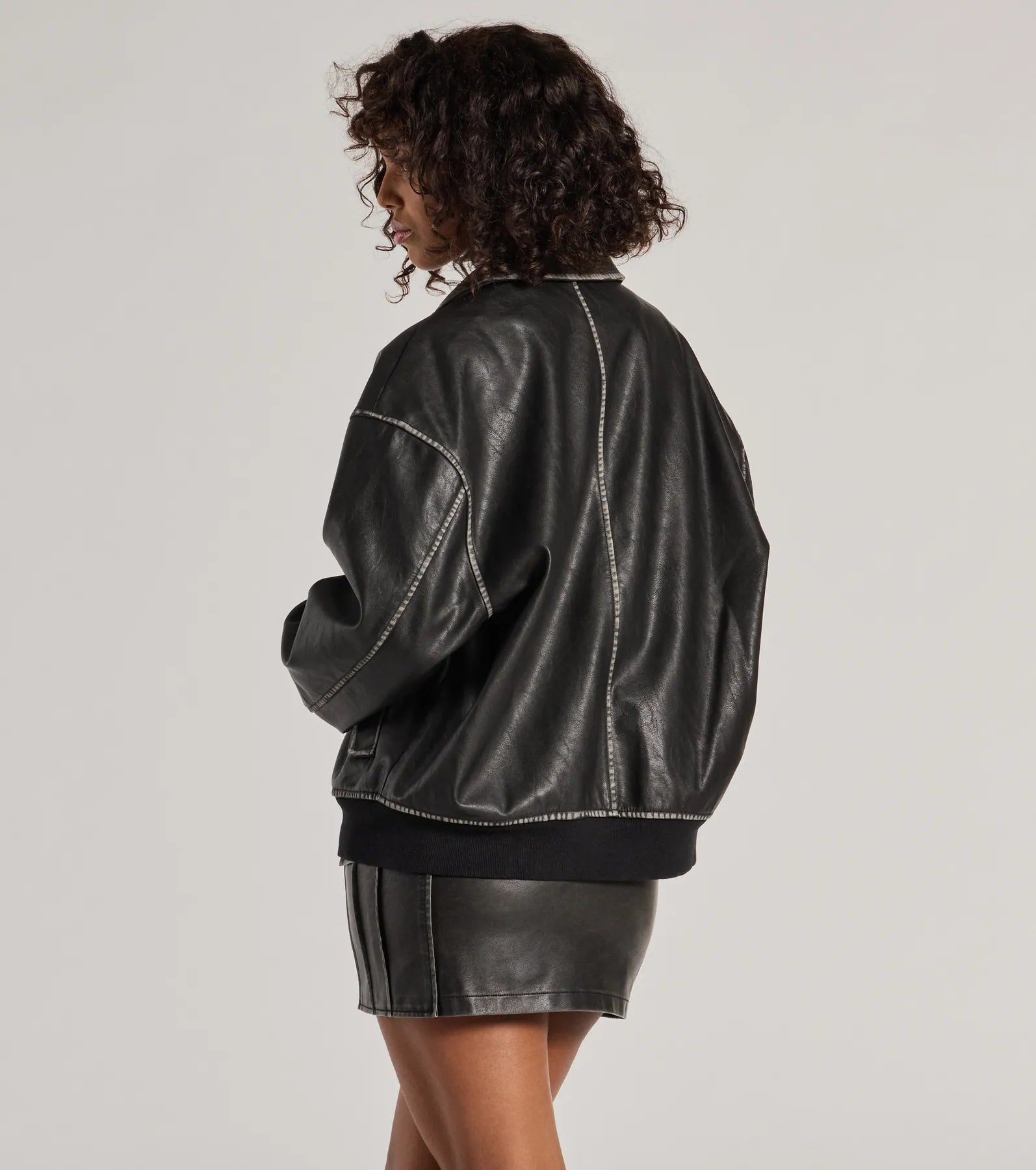 Premium Vintage Faux Leather Oversized Bomber Jacket - Ultimate Chic Style