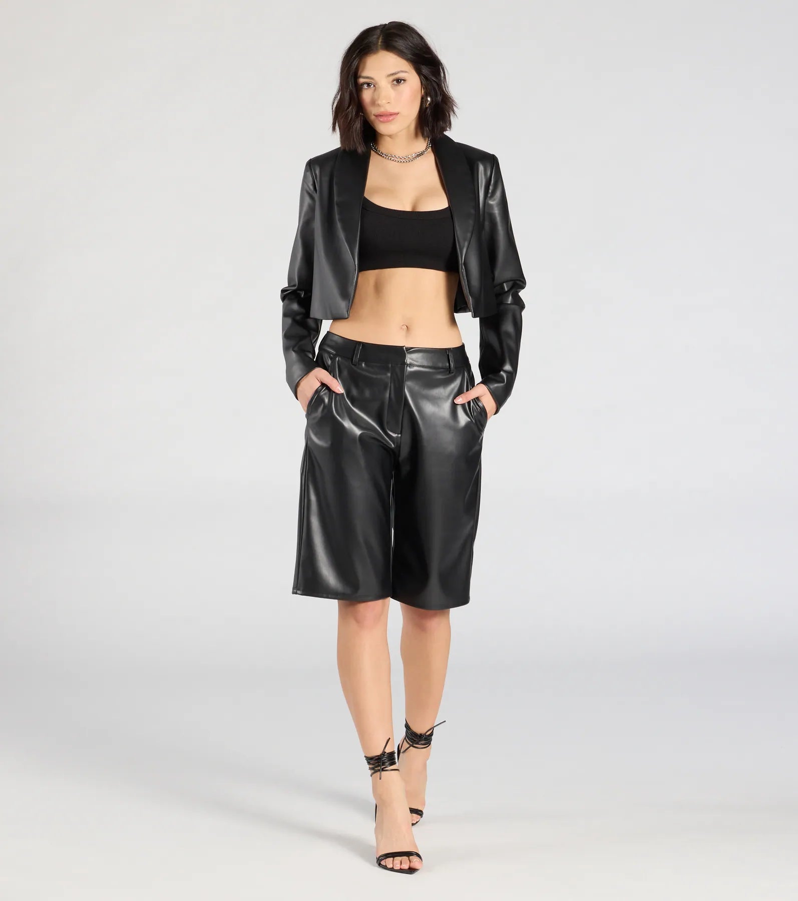 Premium Chic Faux Leather Cropped Blazer - Ultimate Style Upgrade