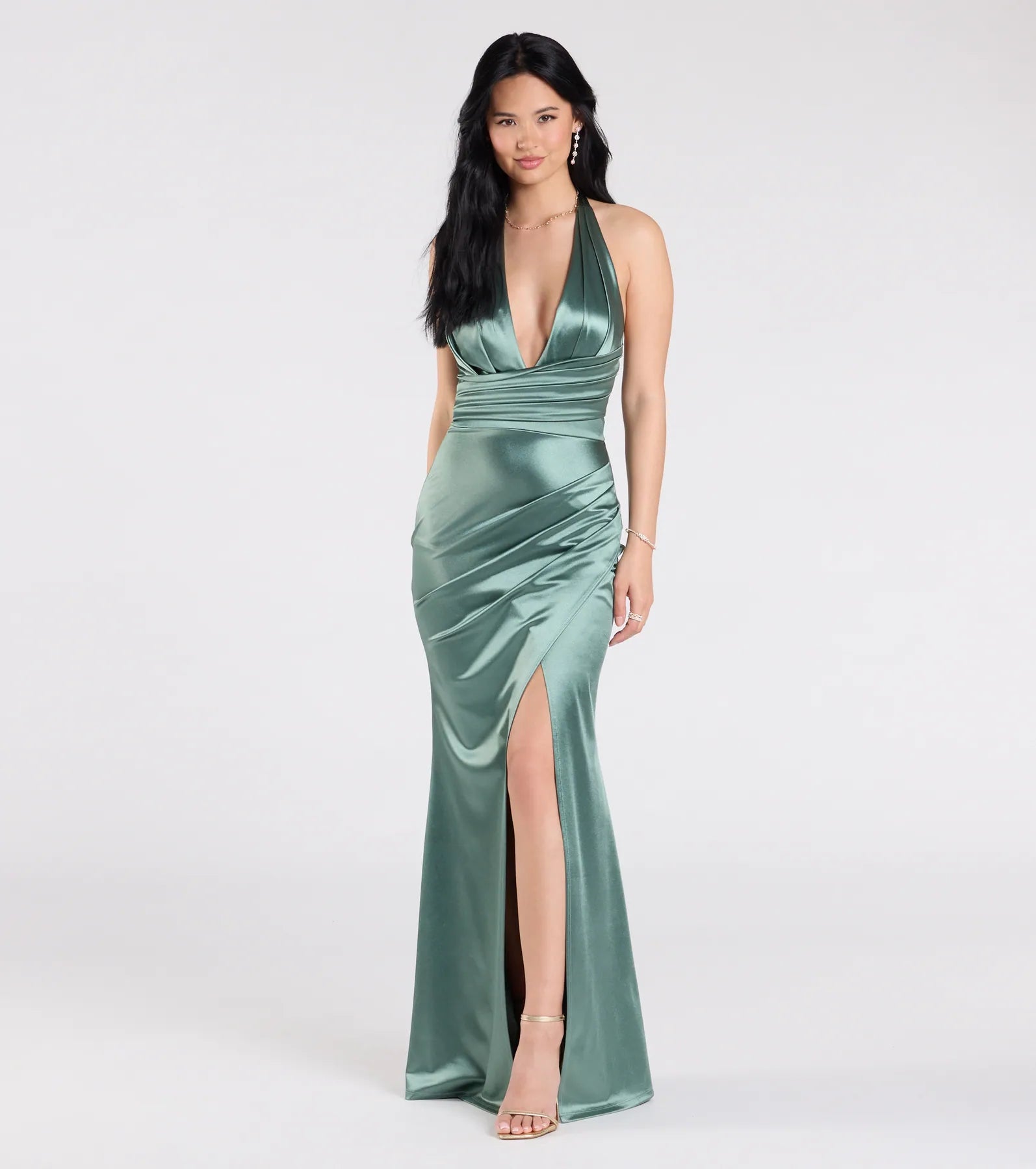 Premium Joanne Halter Slit Mermaid Satin Formal Dress - Ultimate Elegance