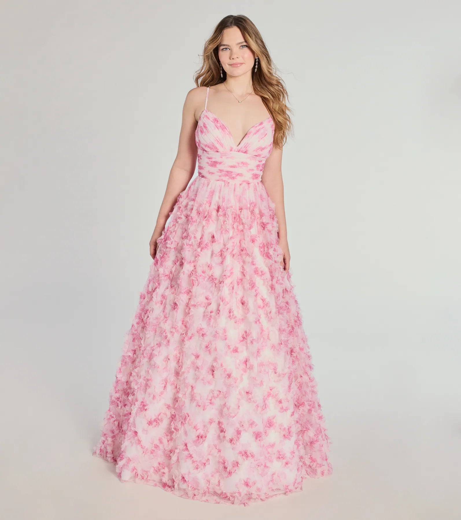 Caitlyn Ultimate Lace-Up Rose Floral A-Line Evening Gown