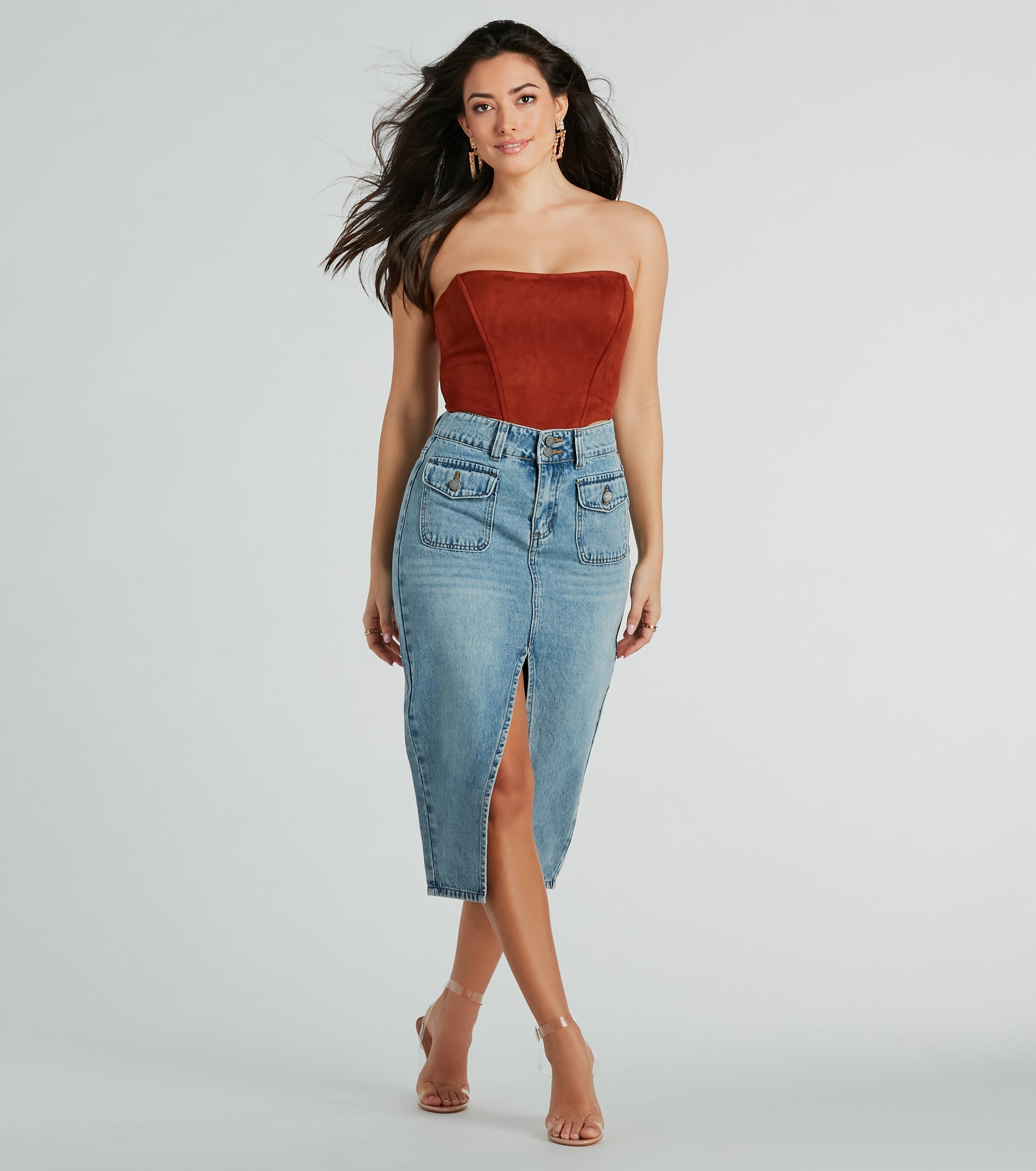 Ultimate Iconic High-Rise Slit Denim Skirt