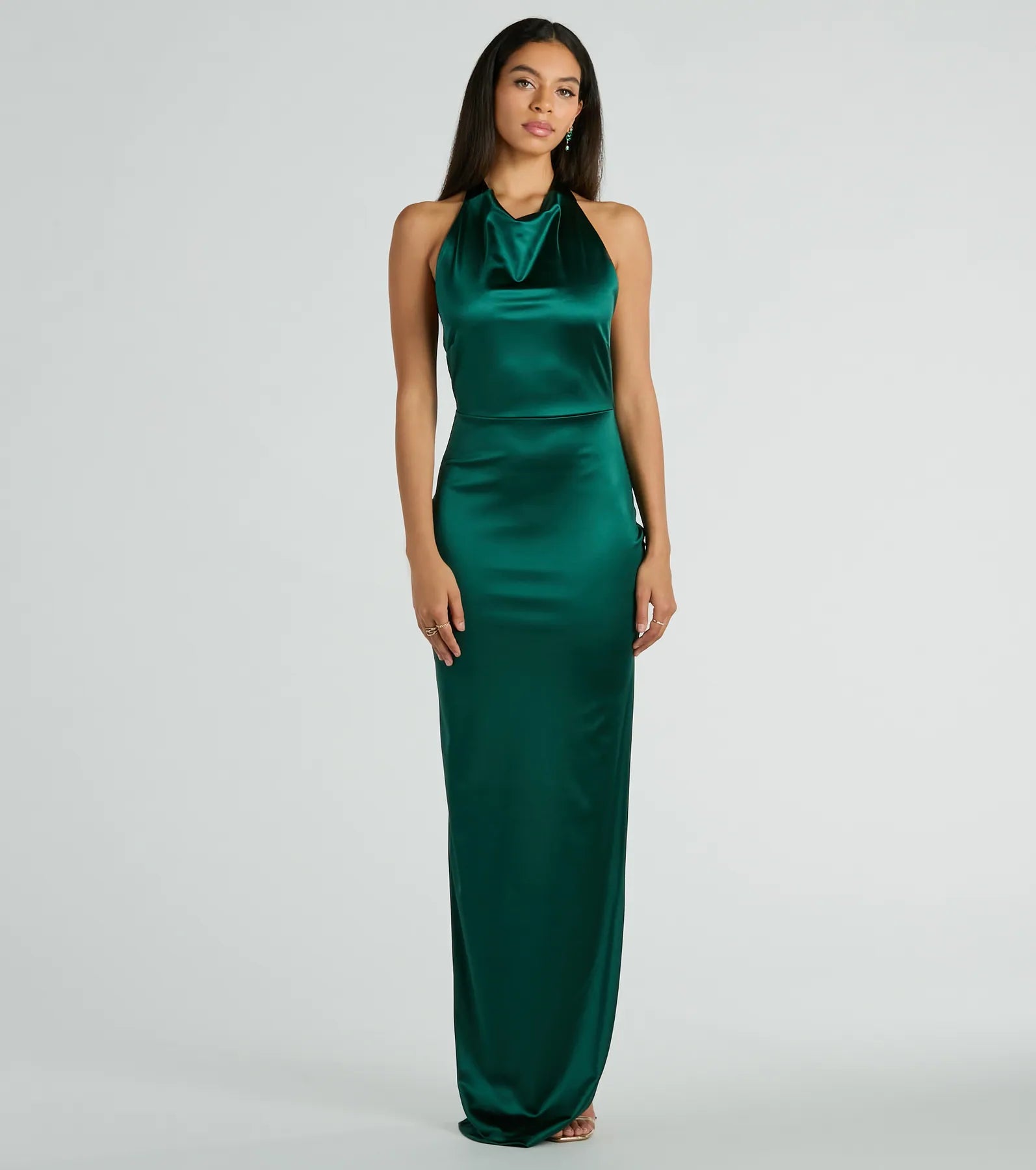 Premium Melina Satin Halter Dress with High Slit - Ultimate Elegance