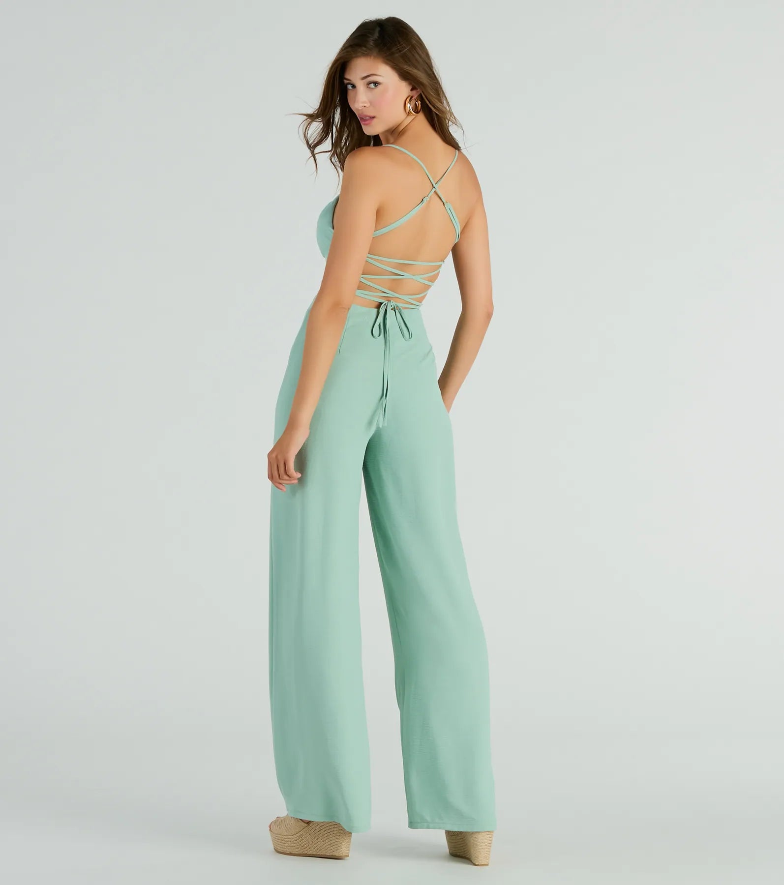 Ultimate Effortless Allure Lace-Up Wide-Leg Jumpsuit