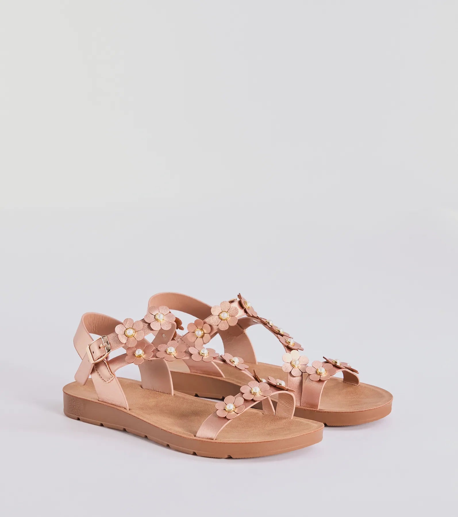 Floral Charm Strappy Faux Leather Sandals - Ultimate Summer Style