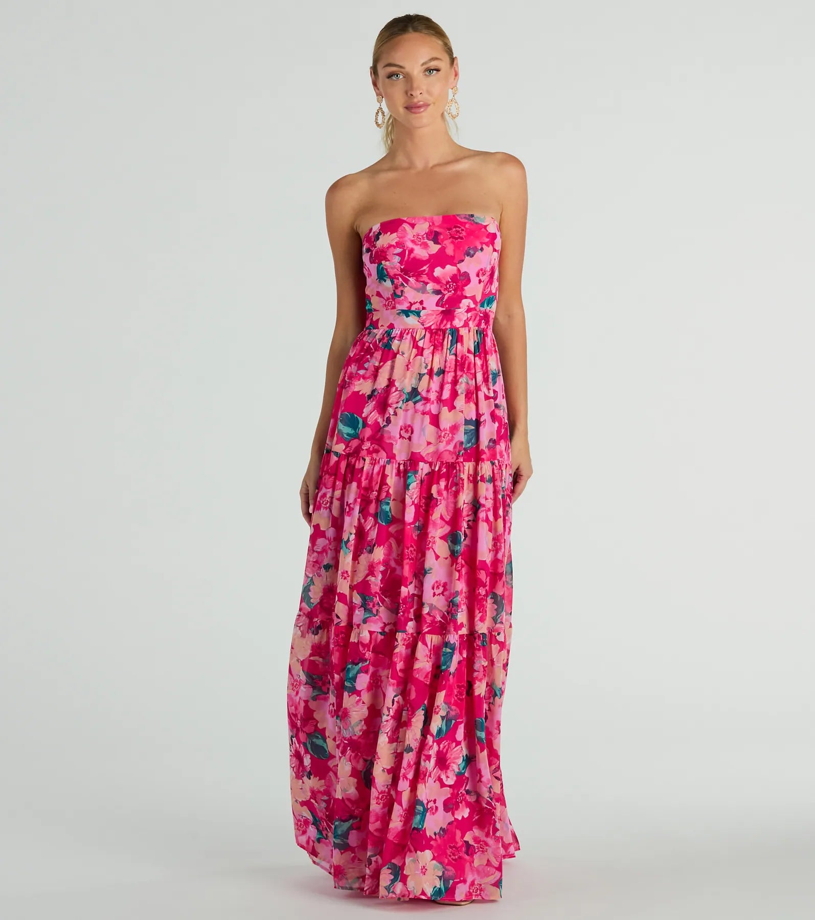 Ultimate Romantic Strapless Floral Chiffon Maxi Dress