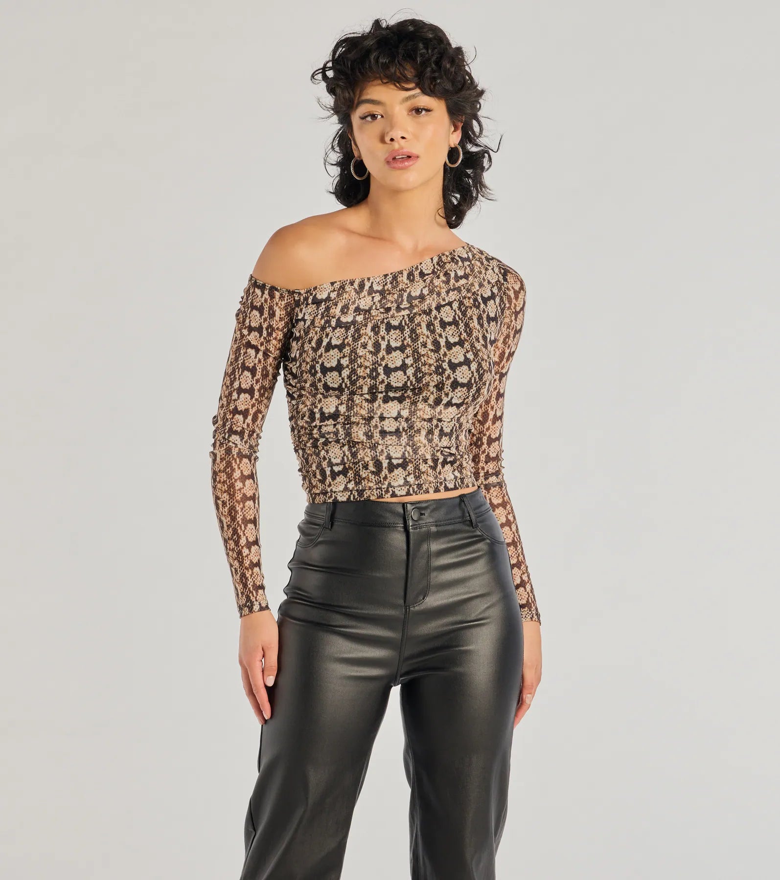 Premium Snake Print Mesh Long Sleeve Top - Bold Edge Collection