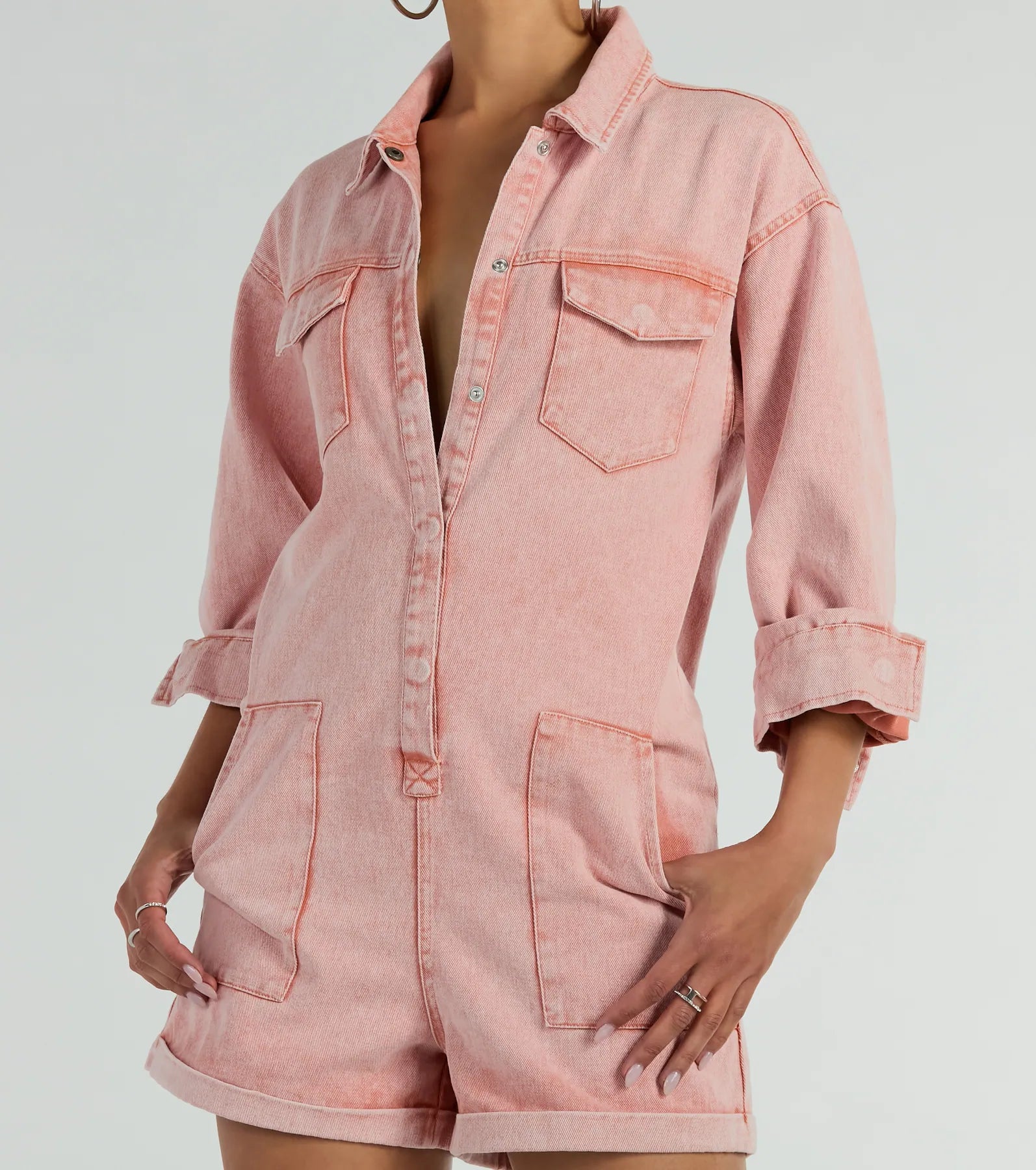 Ultimate Road Trip Long Sleeve Acid Denim Romper