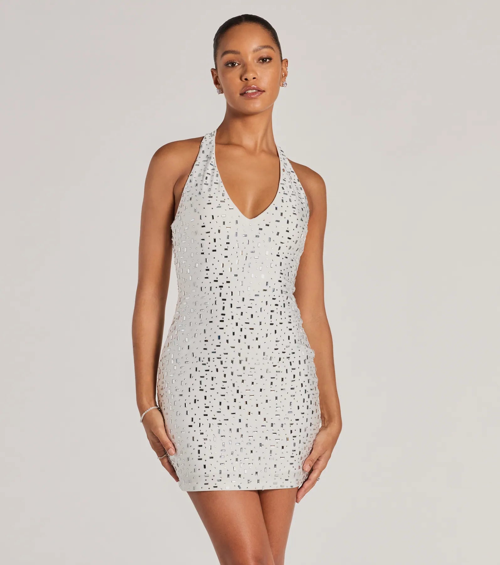 Ultimate Sparkle V-Neck Halter Mini Dress