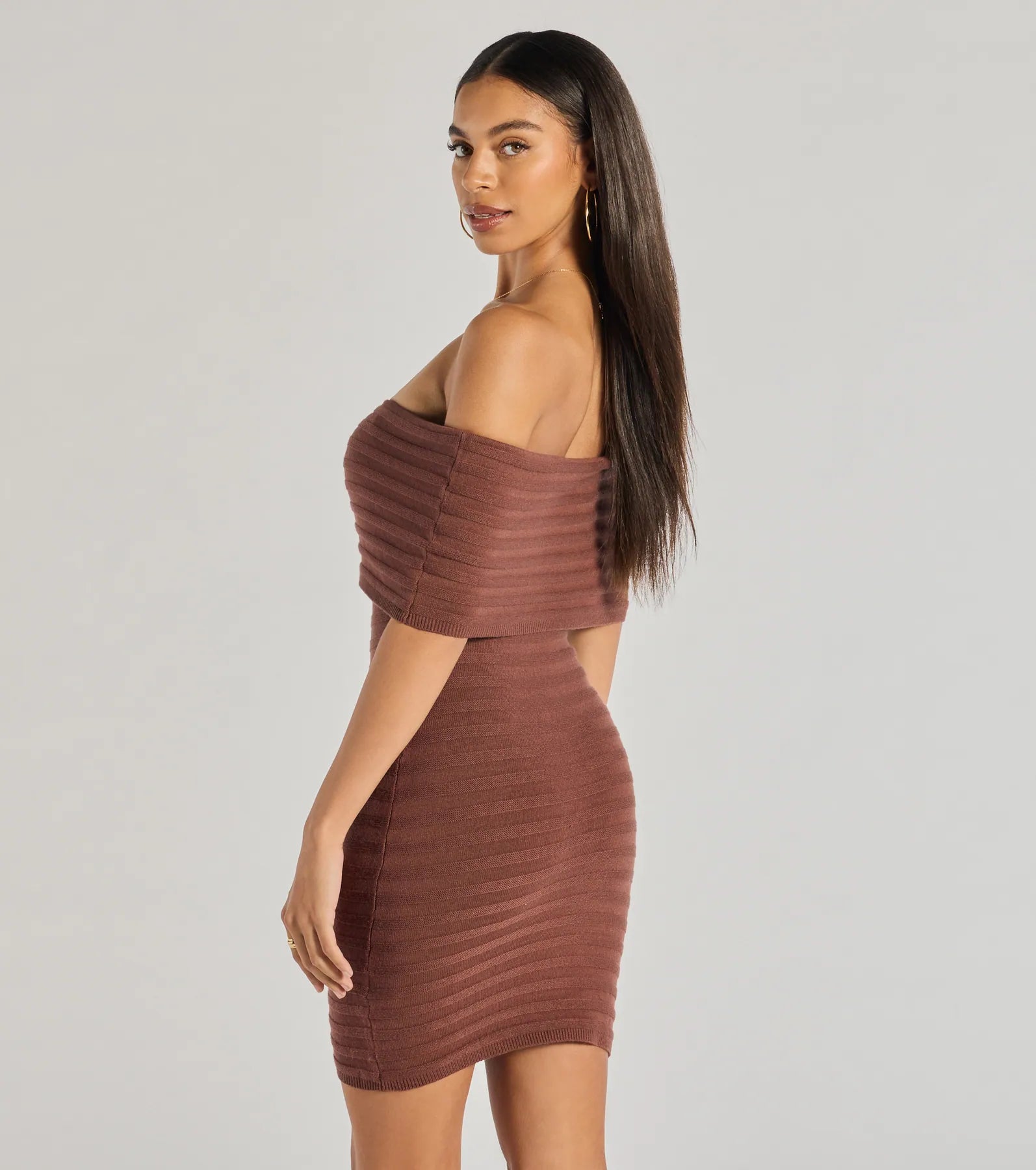 Ultimate Soft Ribbed Knit Off-The-Shoulder Mini Dress