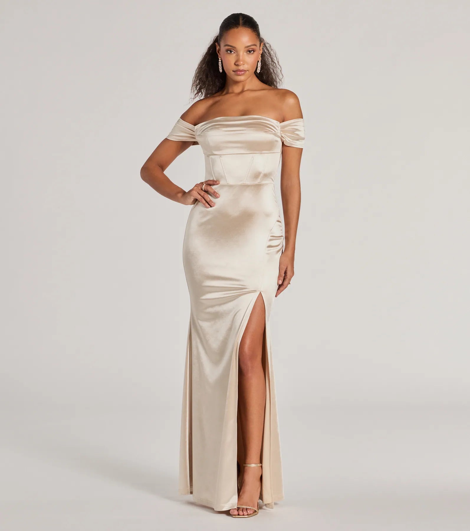 Ultimate Laura Off-The-Shoulder Mermaid Satin Formal Dress