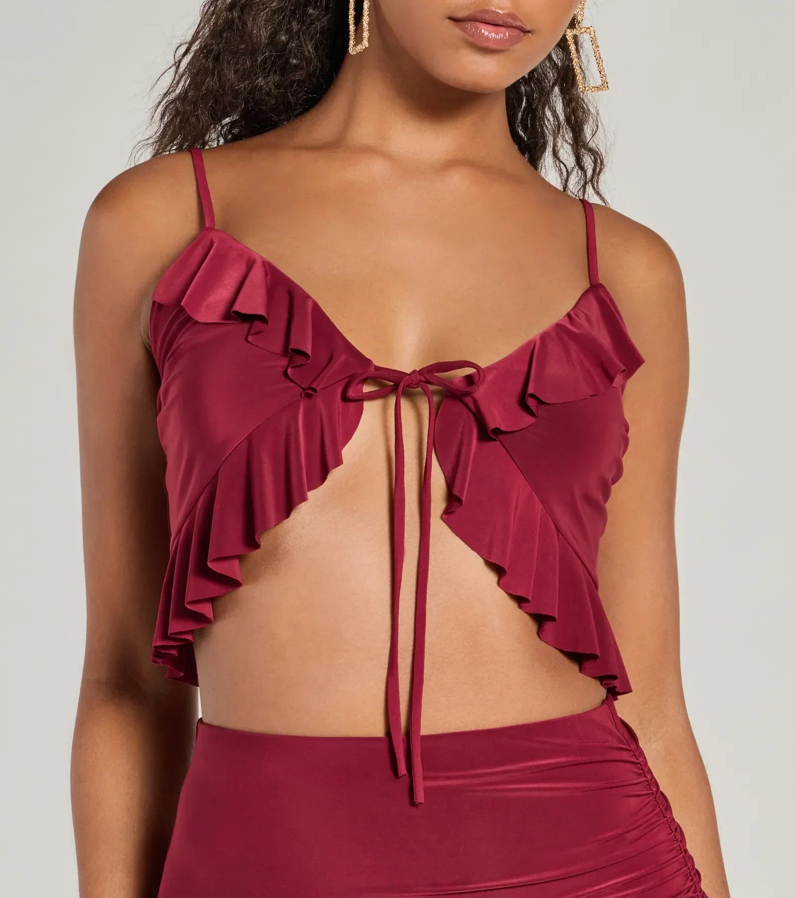 Ultimate Flirty Moves Ruffled Tie-Front Knit Crop Top