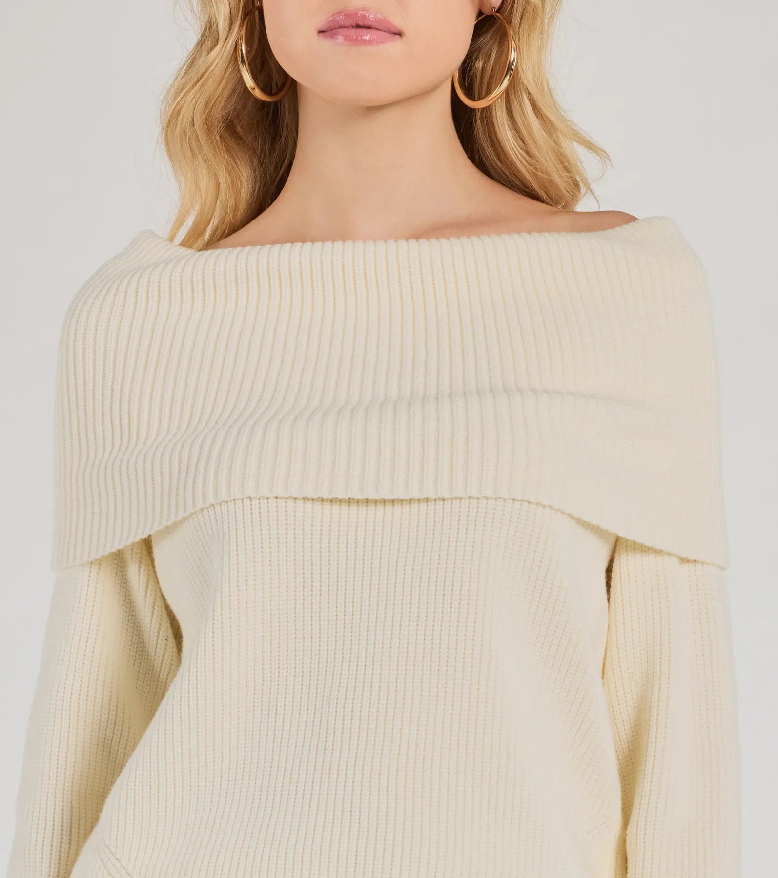 Premium Cozy Factor Ribbed Knit Off-The-Shoulder Sweater