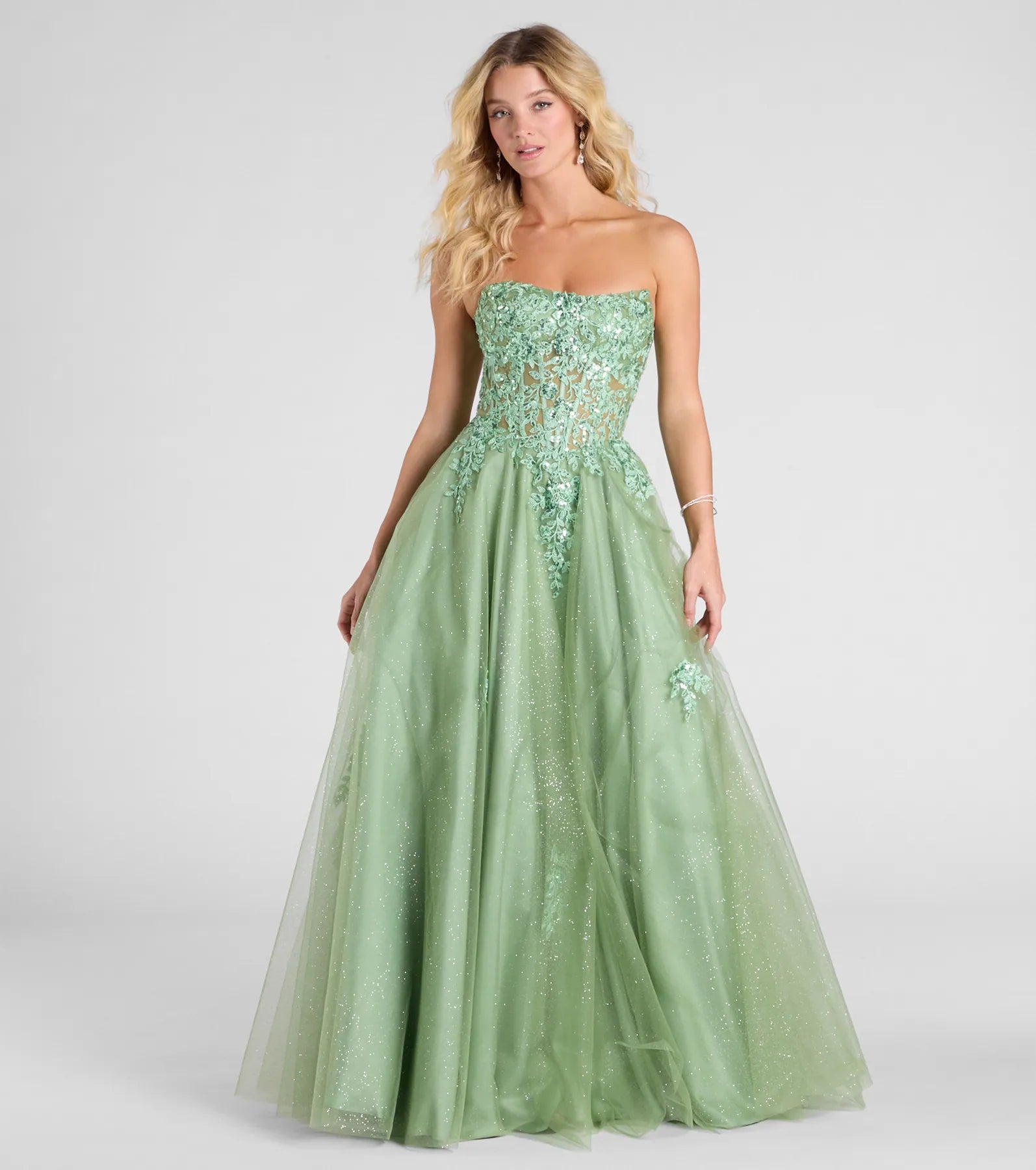 Ultimate Petra Glitter Tulle Gown with Floral Applique