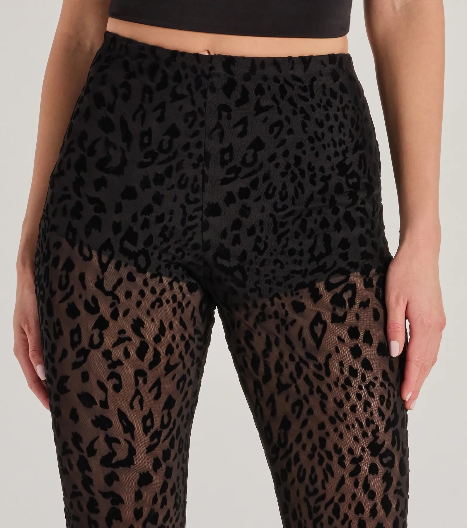 Ultimate Chic Wild Cheetah Print Flared Mesh Pants