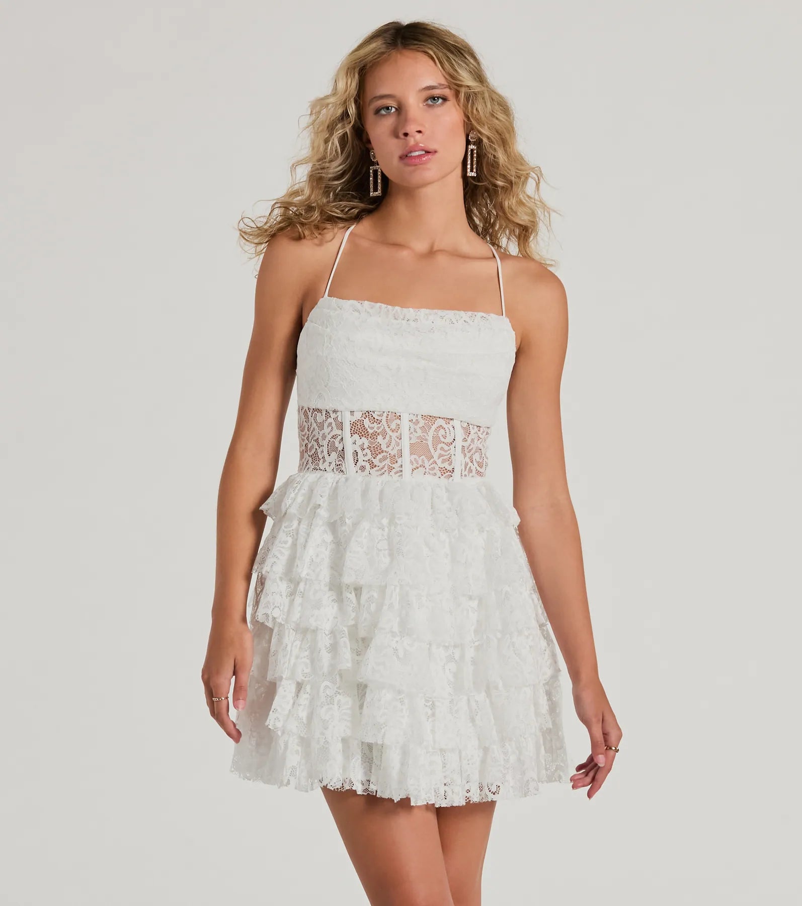 Ultimate Rochelle Sheer Lace Formal Mini Dress