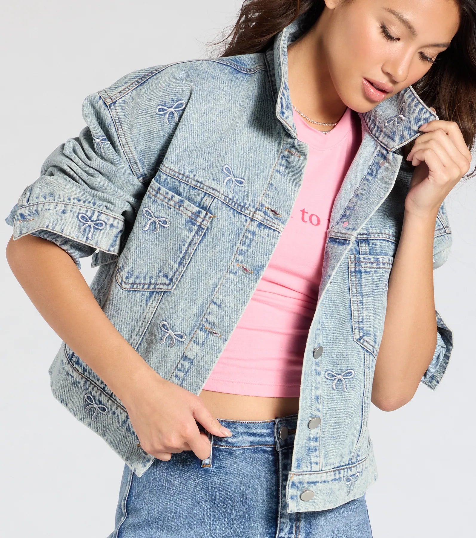 Premium Iconic Bow Embroidered Denim Jacket