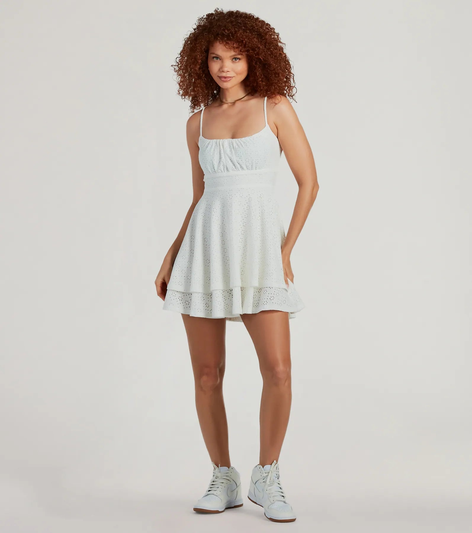 Ultimate Sunny Eyelet Knit Mini Skater Dress - Breezy & Flirty