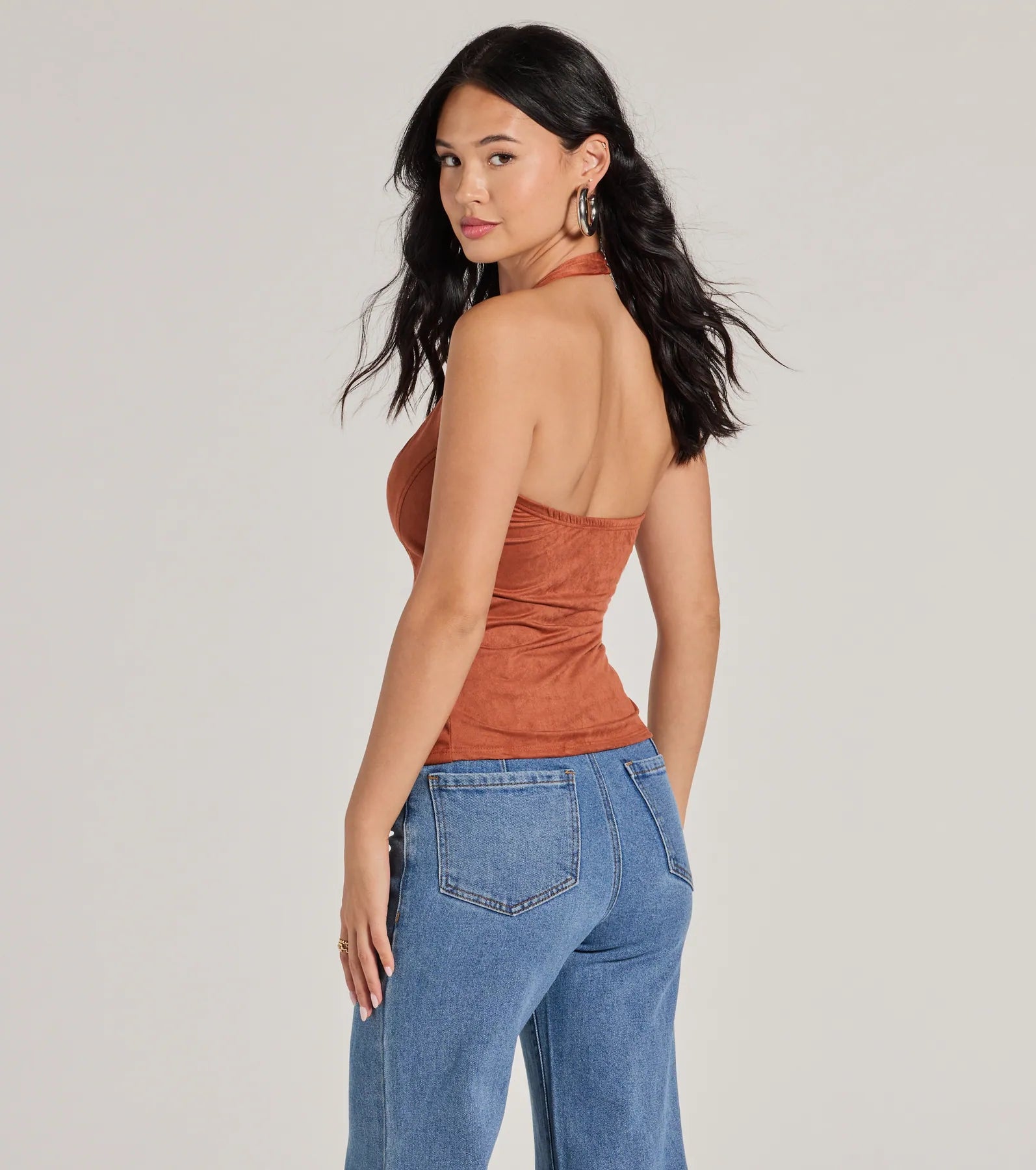 Premium Country Chic Faux Suede Lace-Up Crop Top