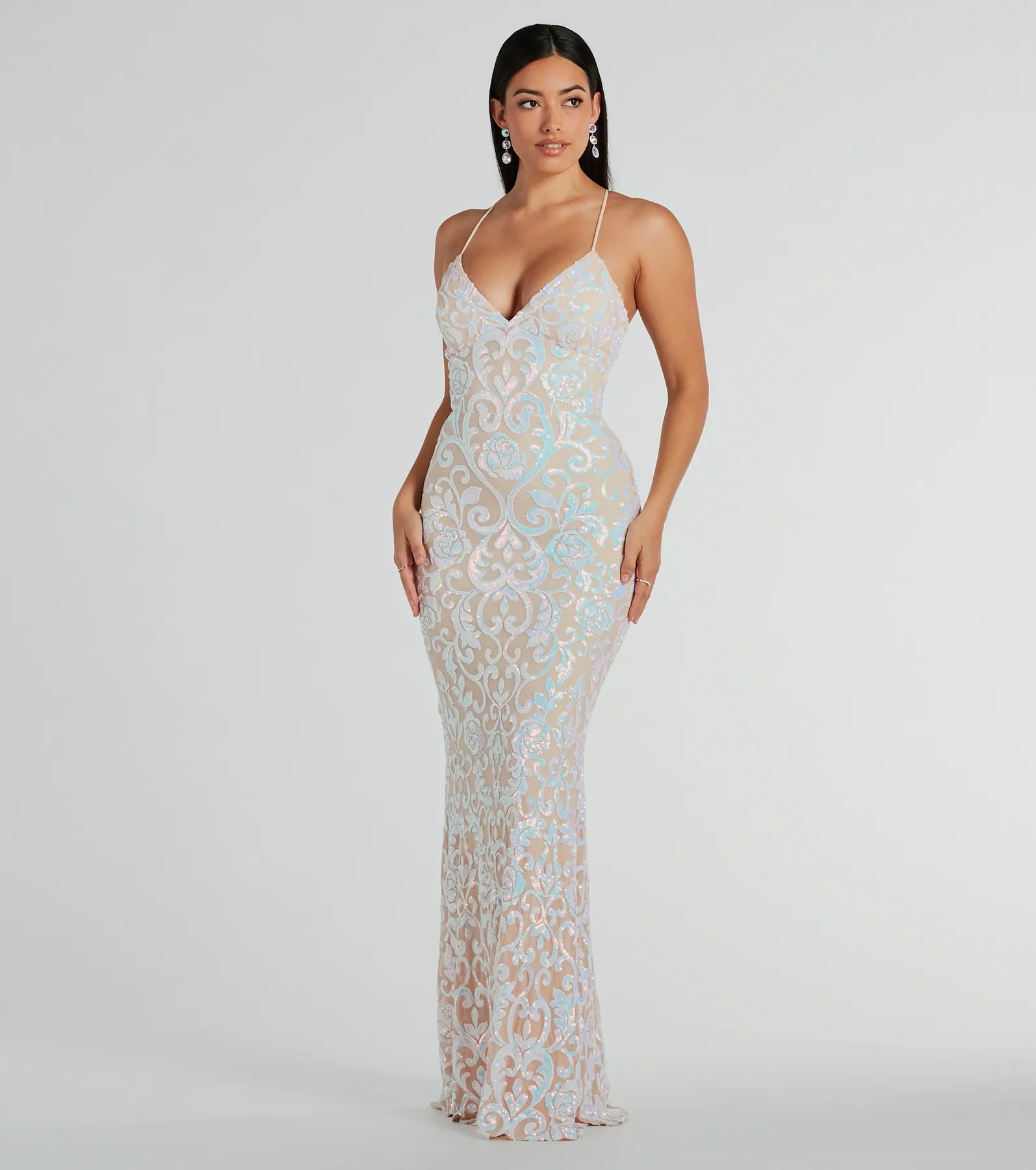 Cynthia Premium Lace-Up Mermaid Sequin Gown