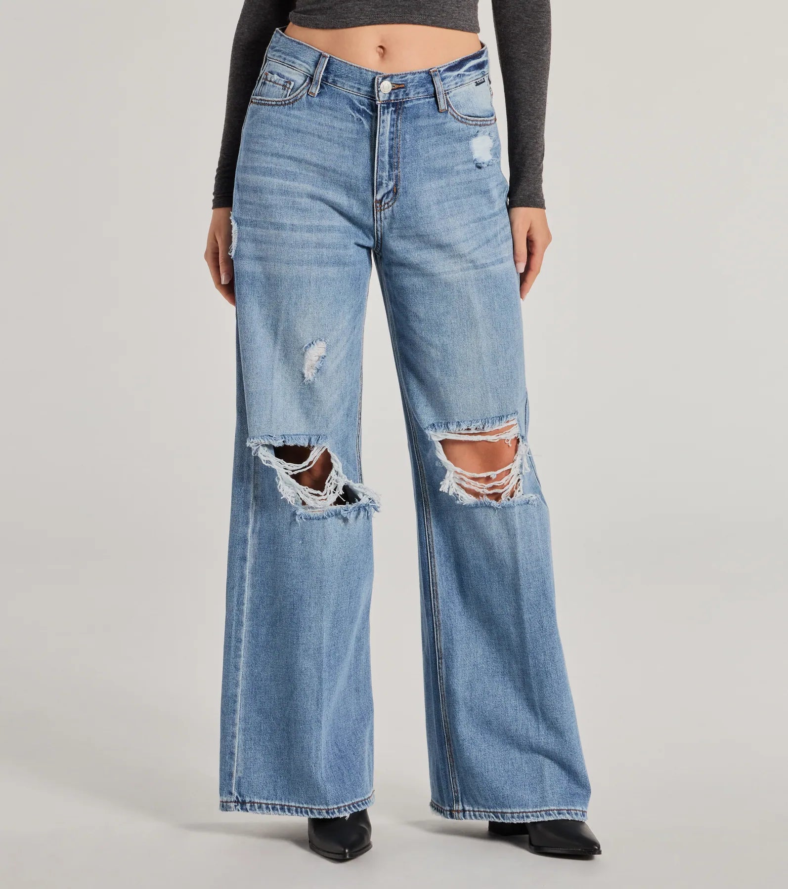 Ultimate Edgy Allure Wide-Leg Distressed Denim Jeans