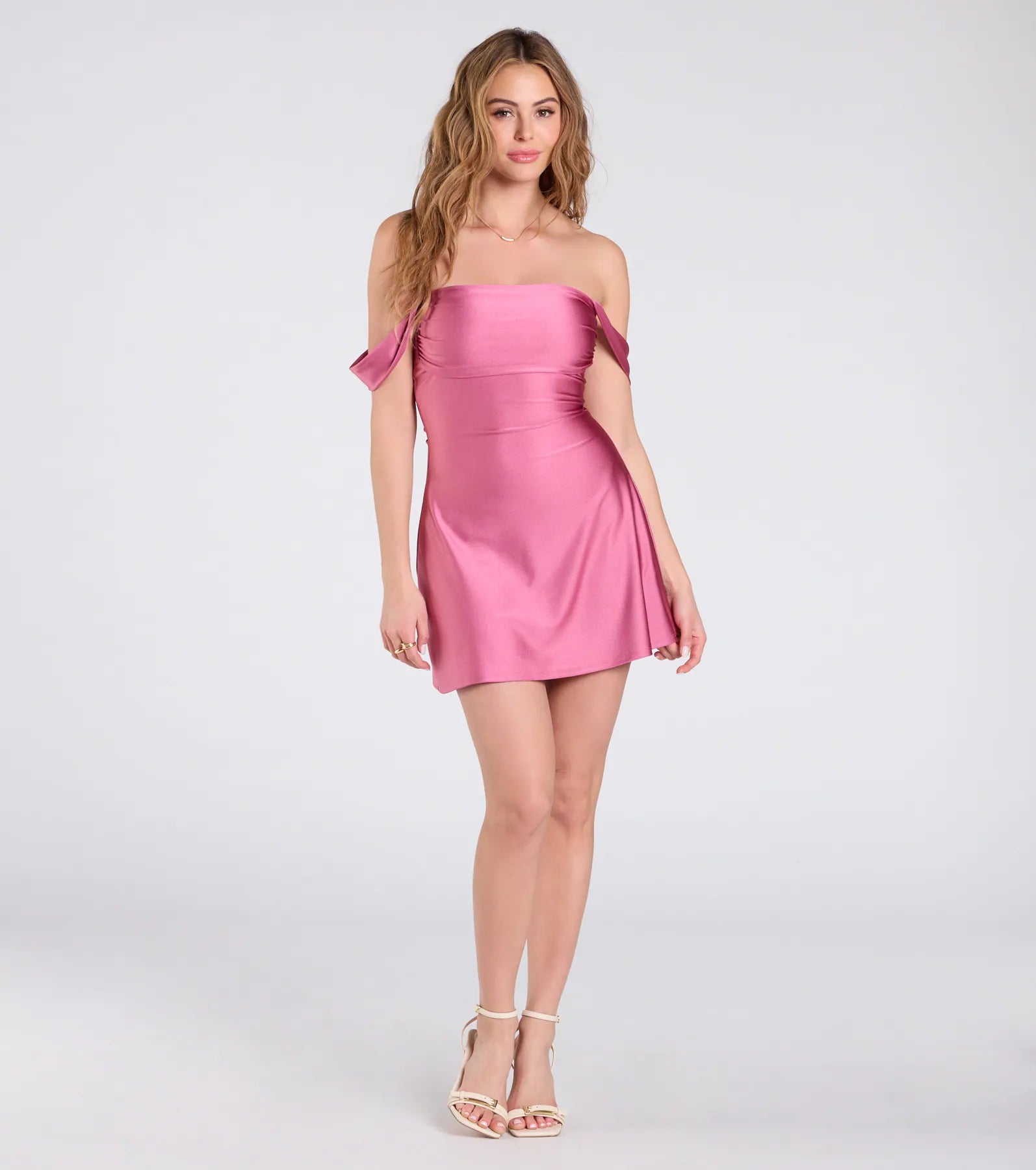 Ultimate Classics Lover Off-The-Shoulder Satin A-Line Mini Dress