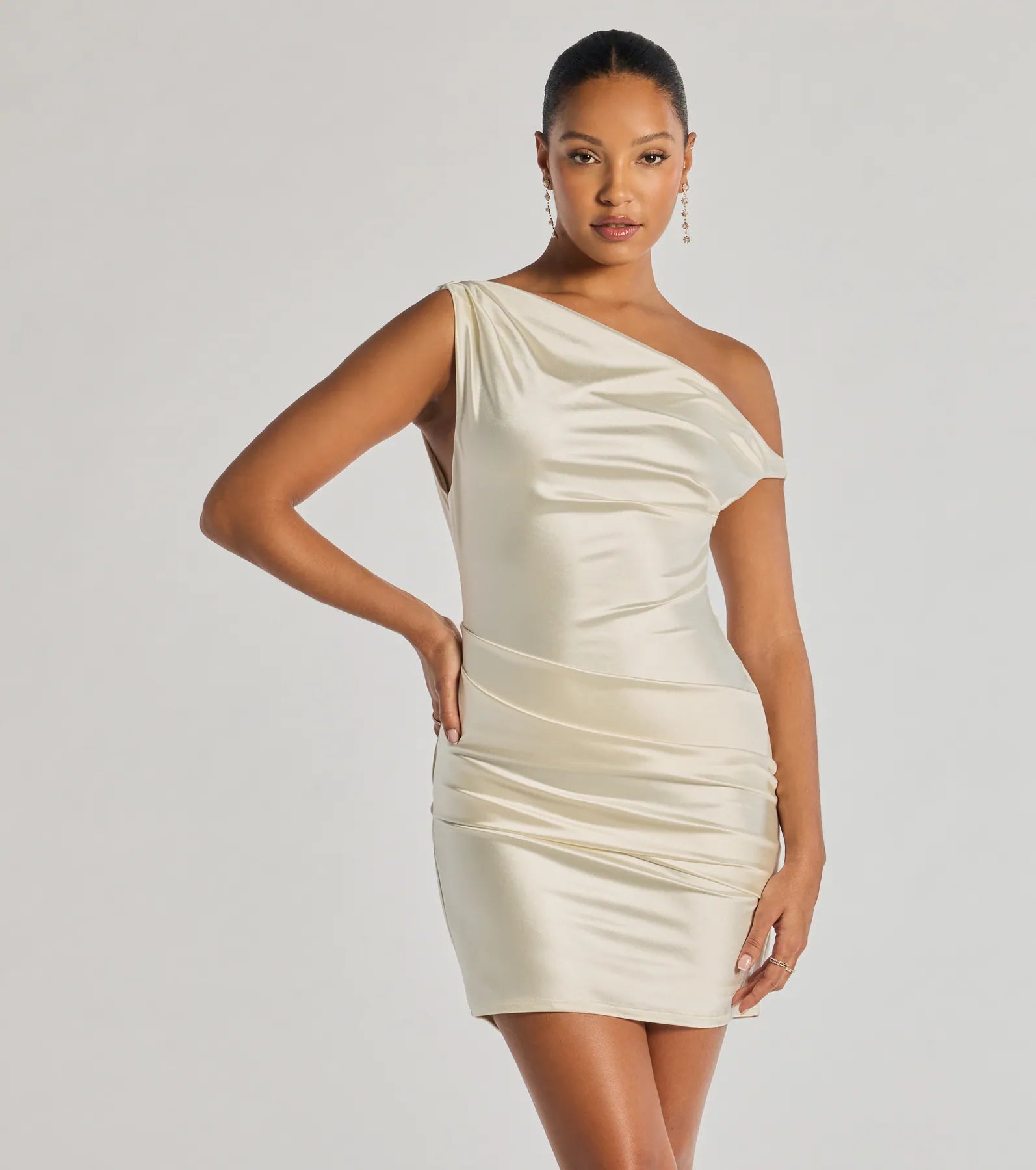 Premium Marleigh Satin Off-Shoulder Mini Dress - Ultimate Partywear