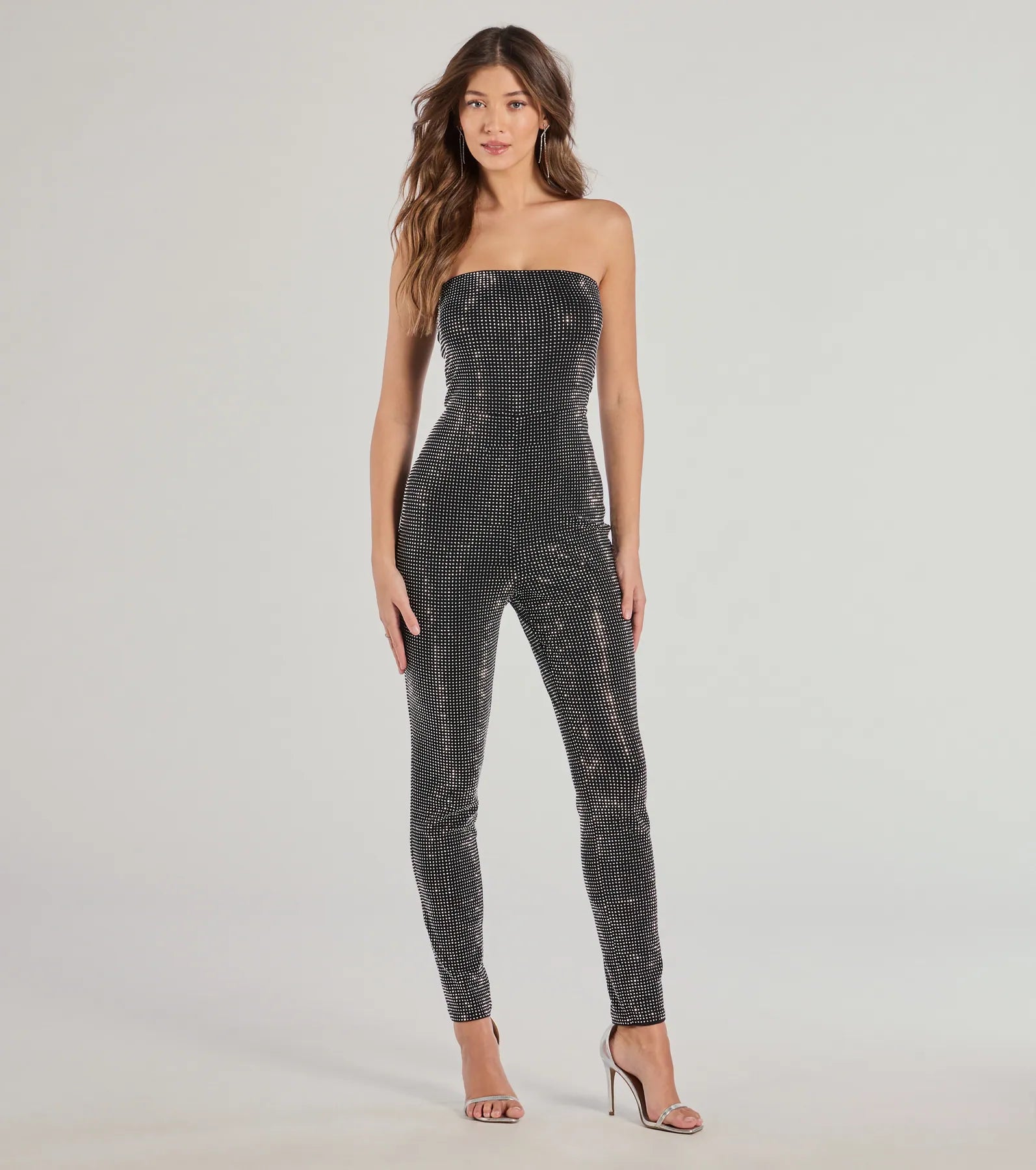 Ultimate Glam Muse Rhinestone Jumpsuit - Strapless & Sparkling