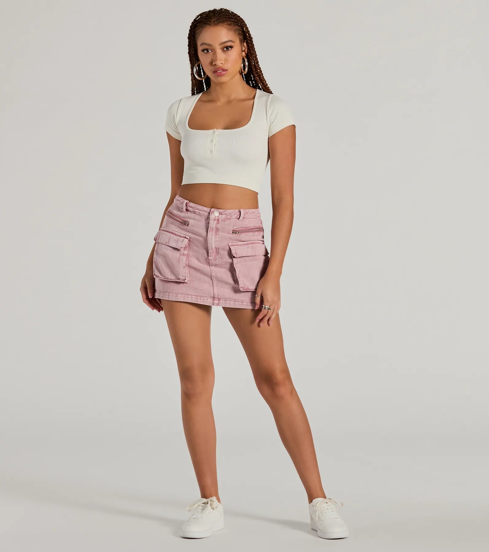 Ultimate Cool Factor Cargo Denim Mini Skirt