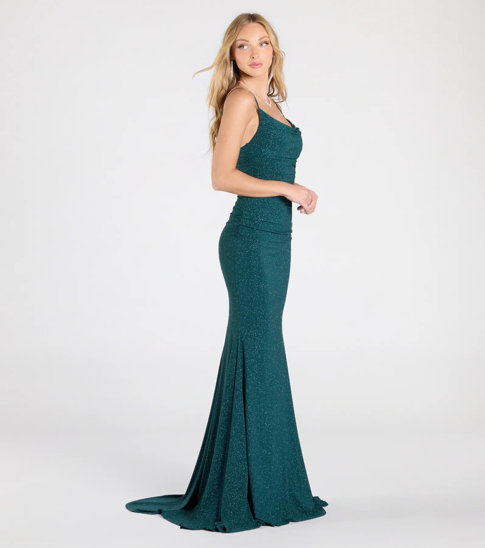 Ultimate Glamour: Corrina Cowl Neck Mermaid Glitter Dress