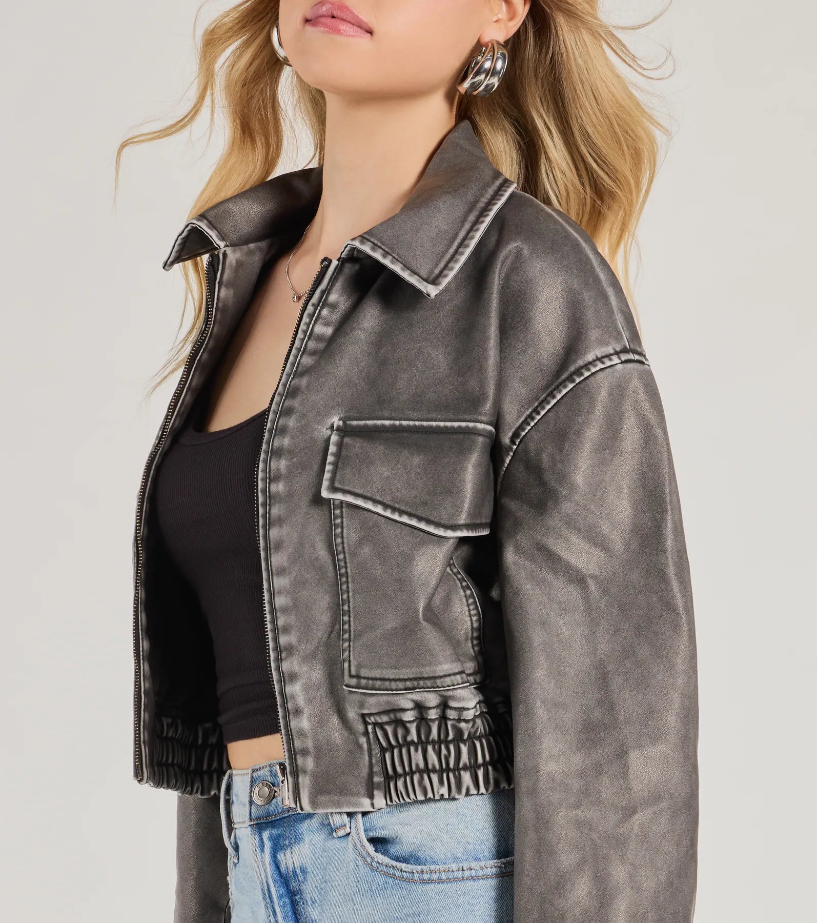 Ultimate Edgy Attitude Distressed Faux Leather Jacket