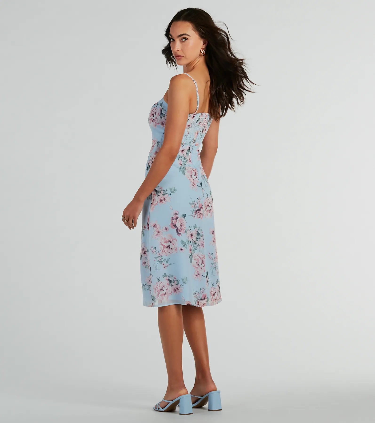 Premium Floral Elegance Chiffon A-Line Midi Dress