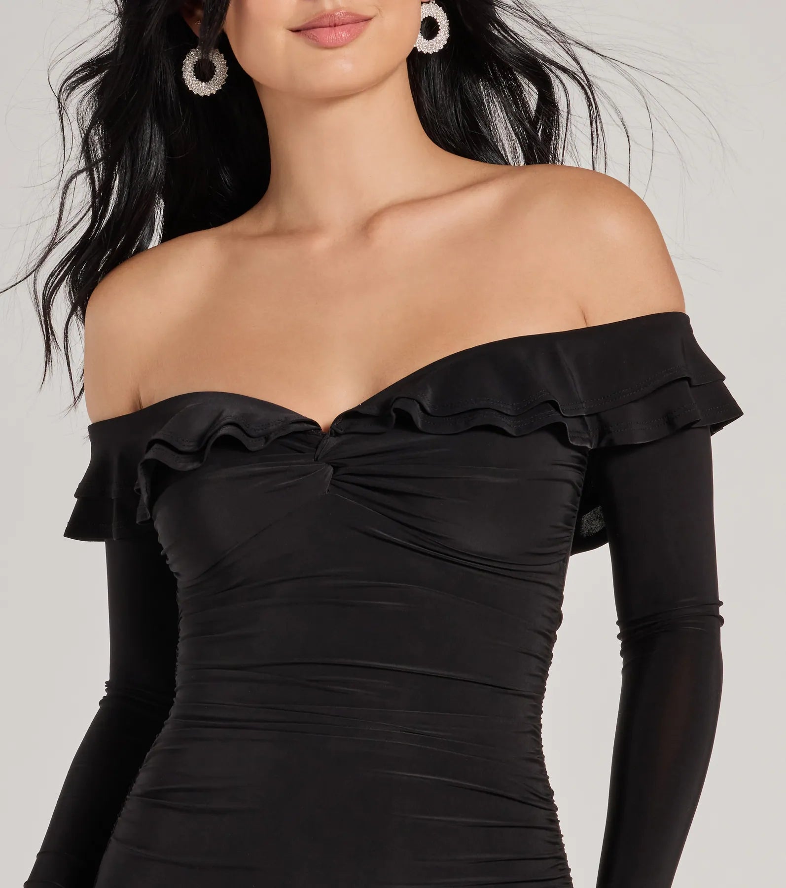 Premium Charming Muse Off-The-Shoulder Ruffled Mini Dress