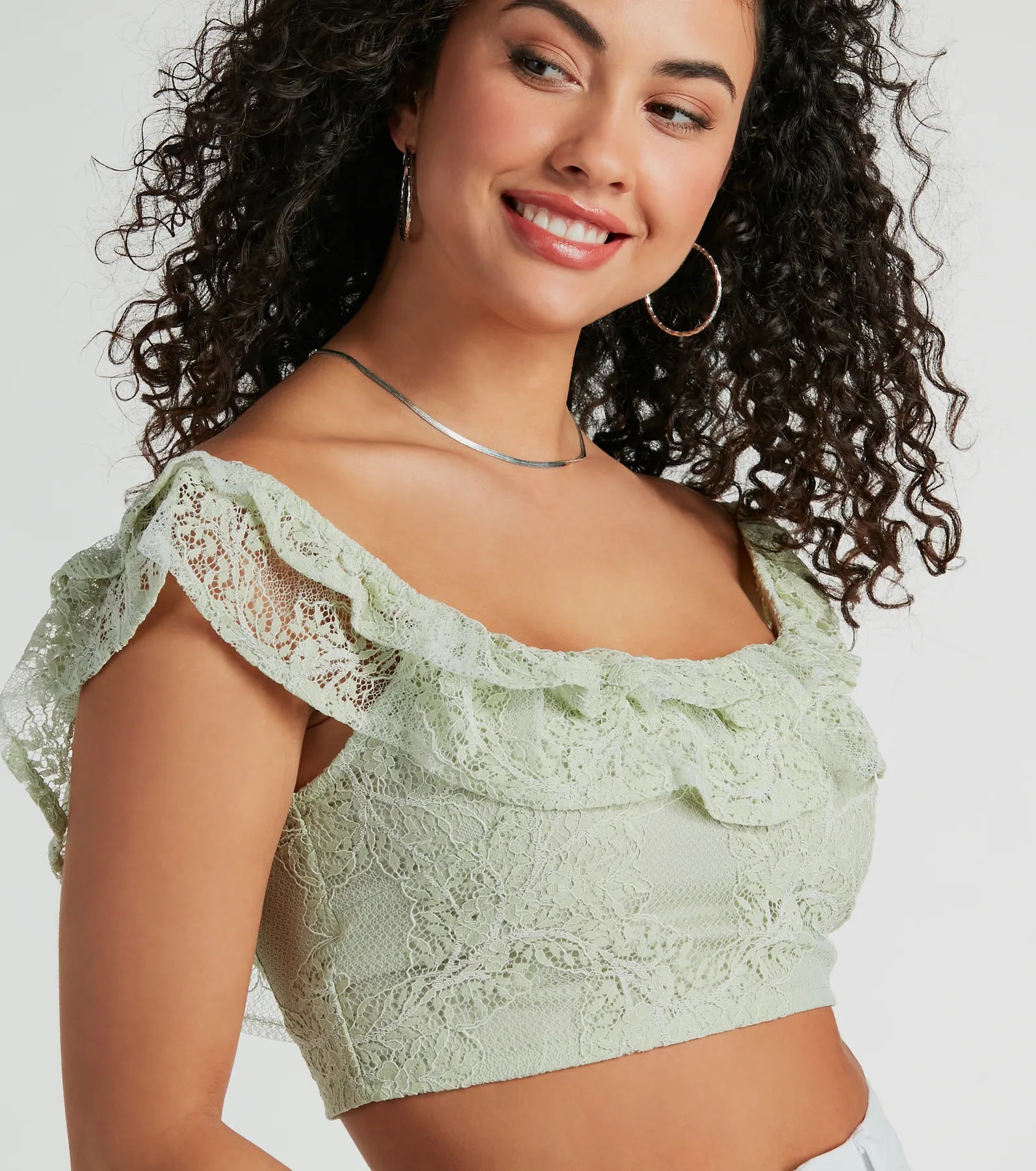 Premium Flirty Aurora Ruffle Lace Crop Top