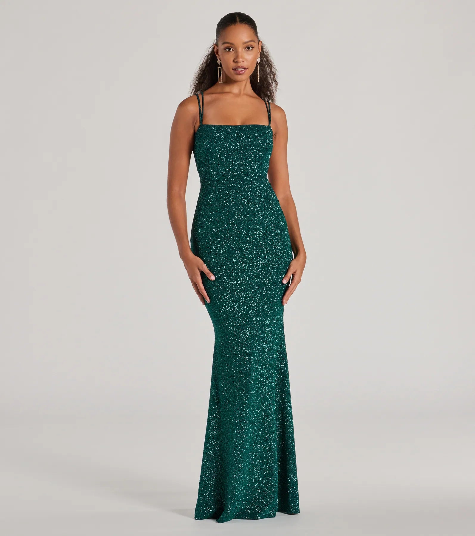 Premium Glitter Mermaid Gown – Jade Lace-Up Elegance