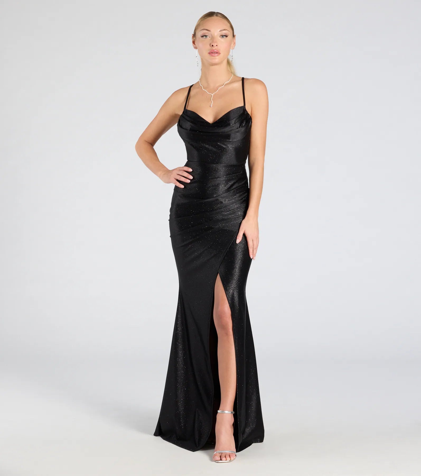 Premium Joyce Glitter Wrap Dress | Open Back Formal Gown