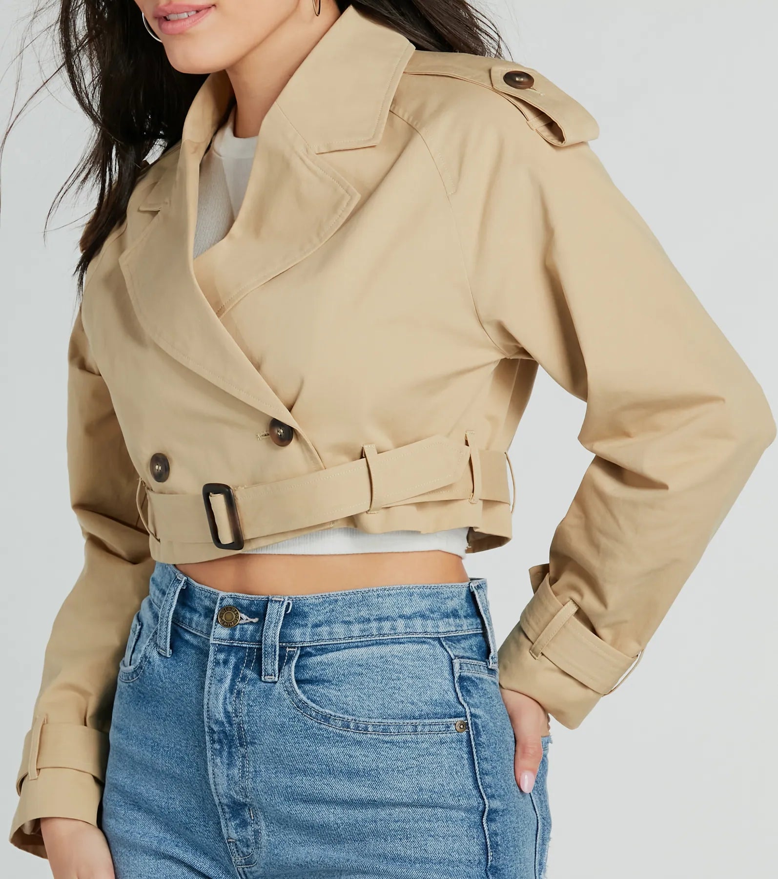 Ultimate Style Twill Belted Crop Trench Coat