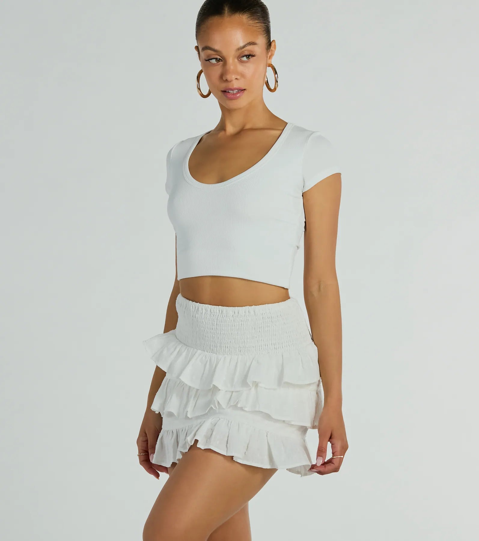 Ultimate Flirty Flounce Smocked High-Rise Ruffle Mini Skirt