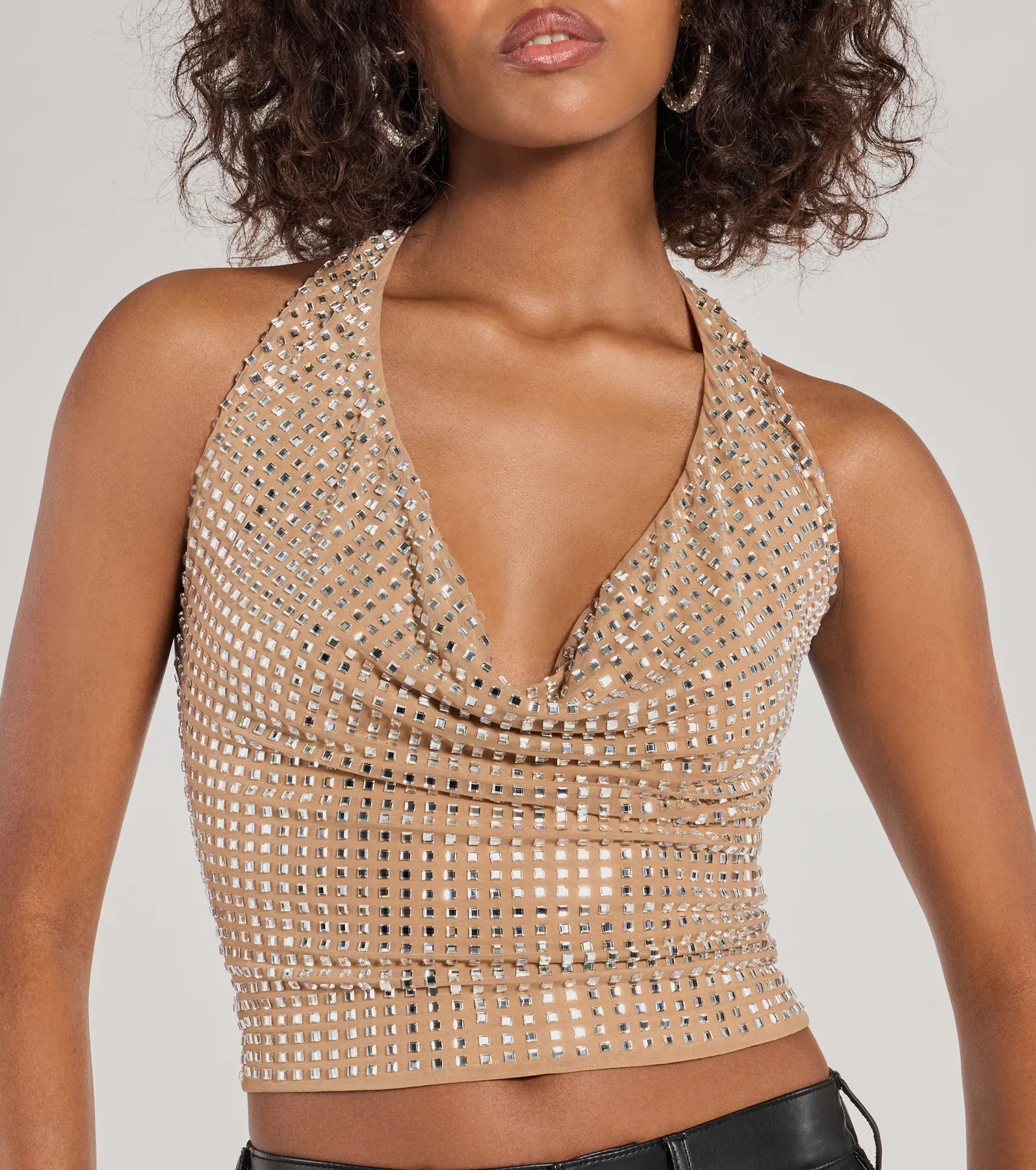 Ultimate Glam Rhinestone Halter Crop Top