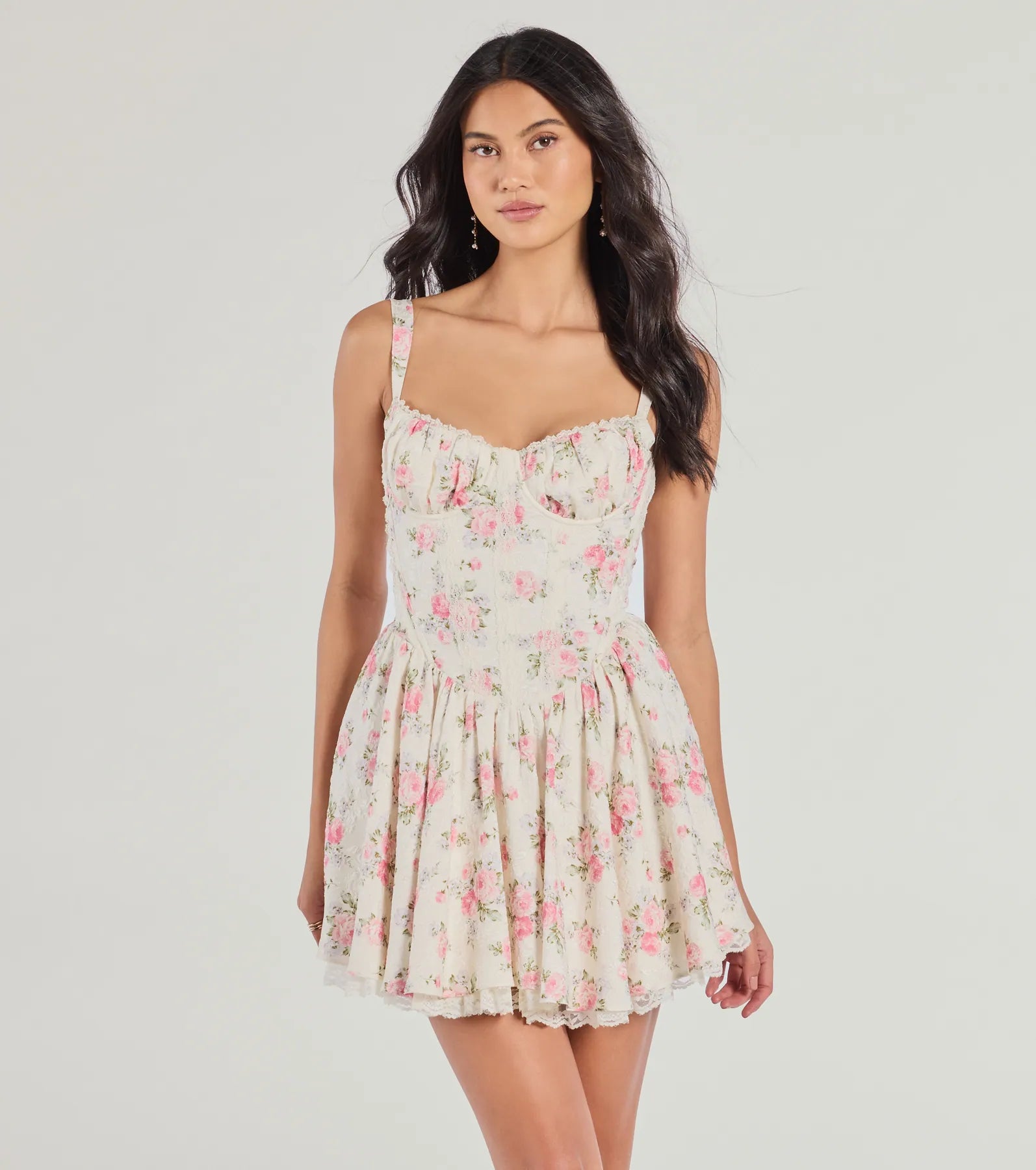 Premium Floral Corset Lace Skater Dress - Ultimate Garden Stroll Look