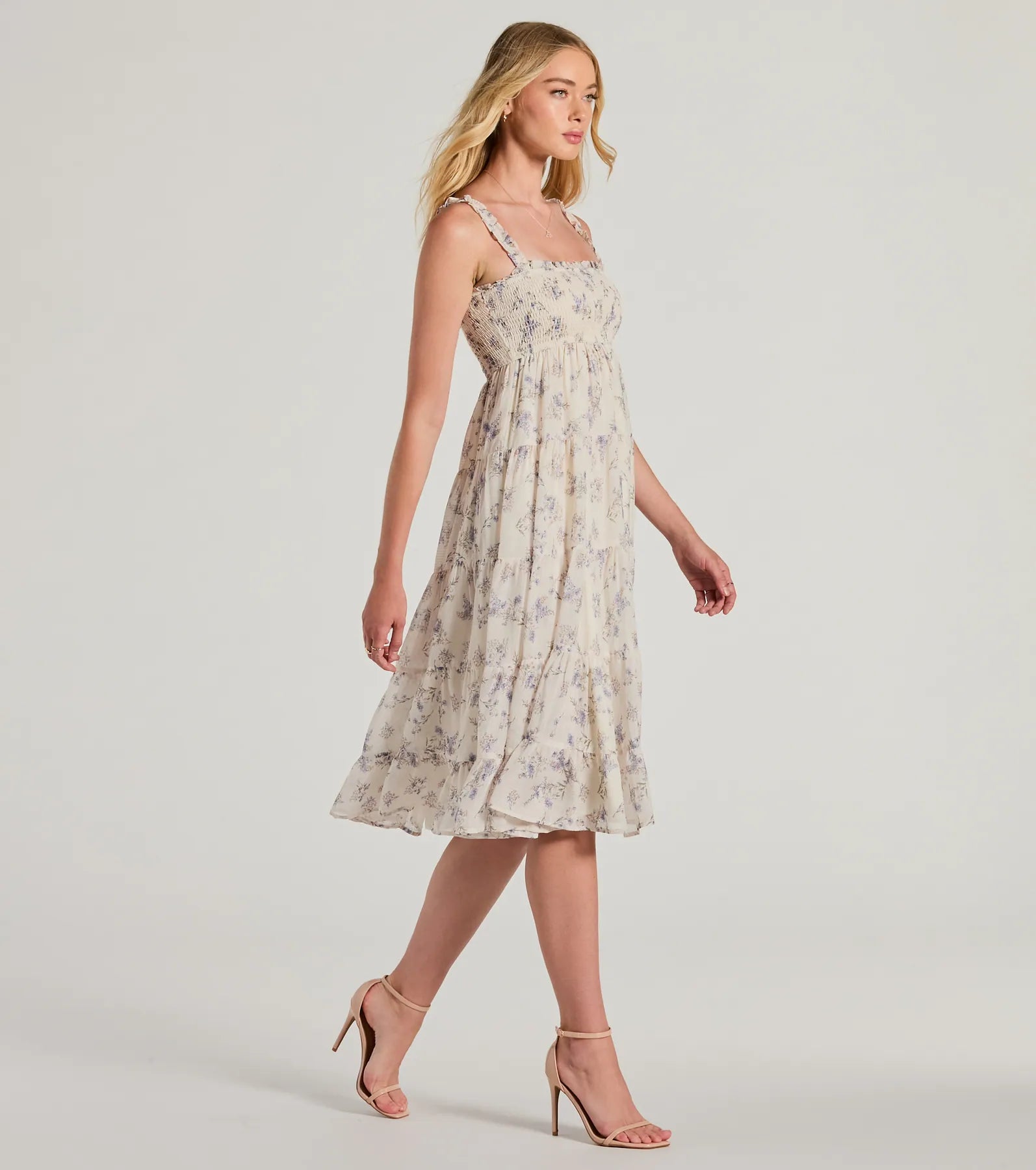 Premium Effortless Love Ruffled Floral Chiffon Midi Dress - Upgrade Your Summer Style