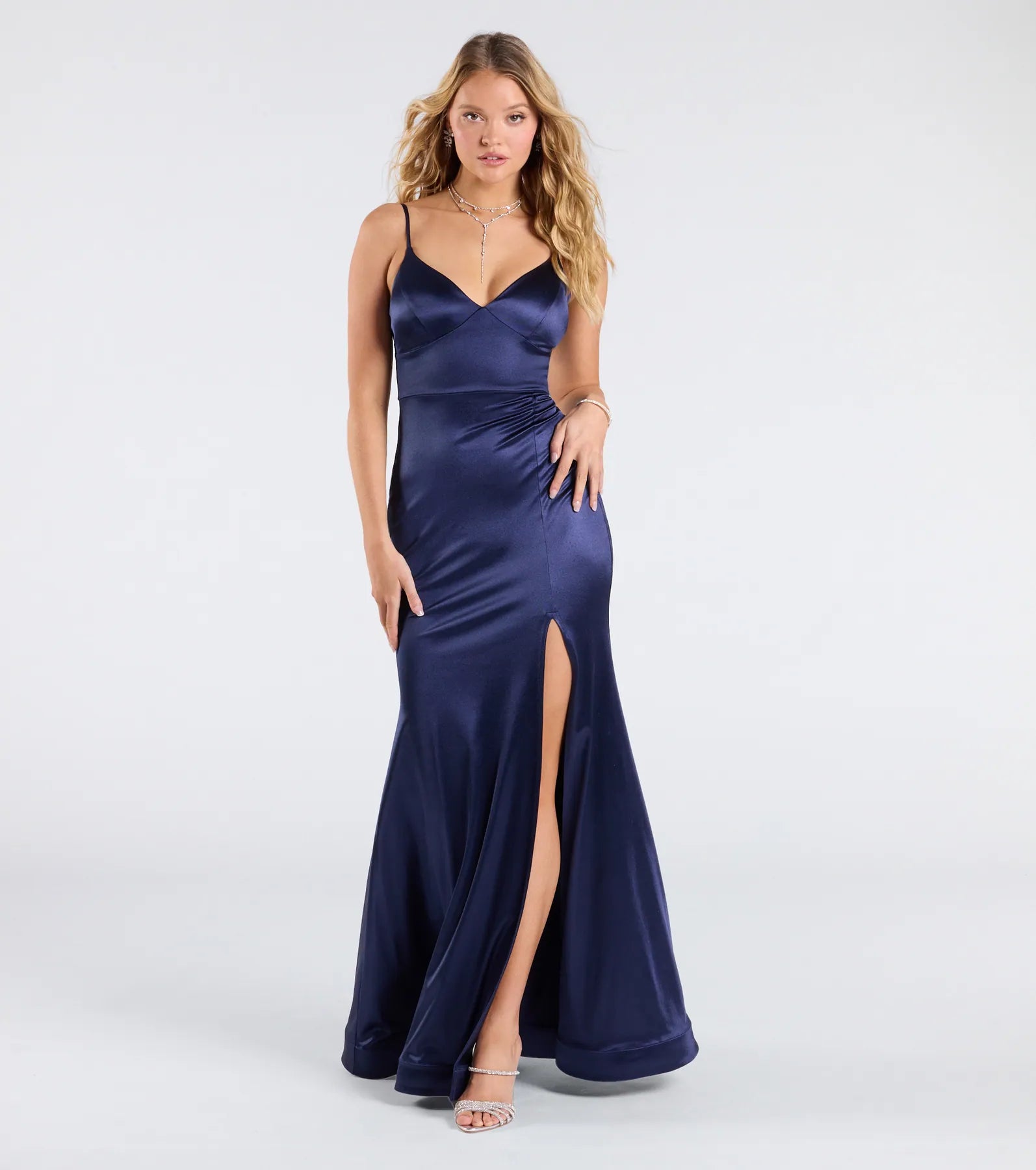 Premium Amy Mermaid Slit Satin Evening Gown