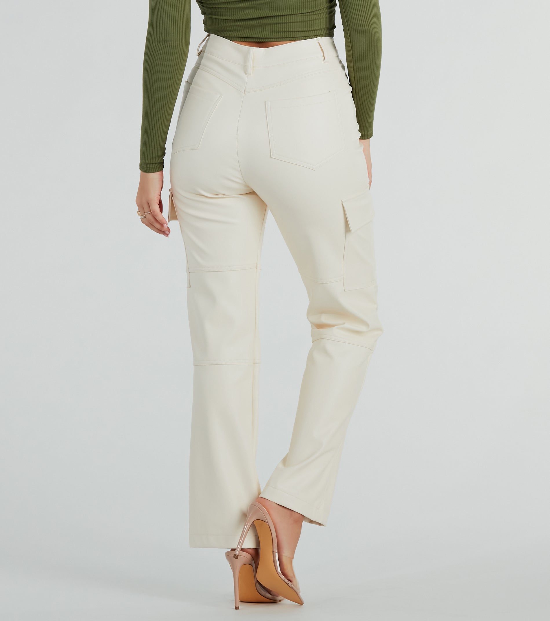 Premium Faux Leather Cargo Pants - Sleek Straight-Leg Style