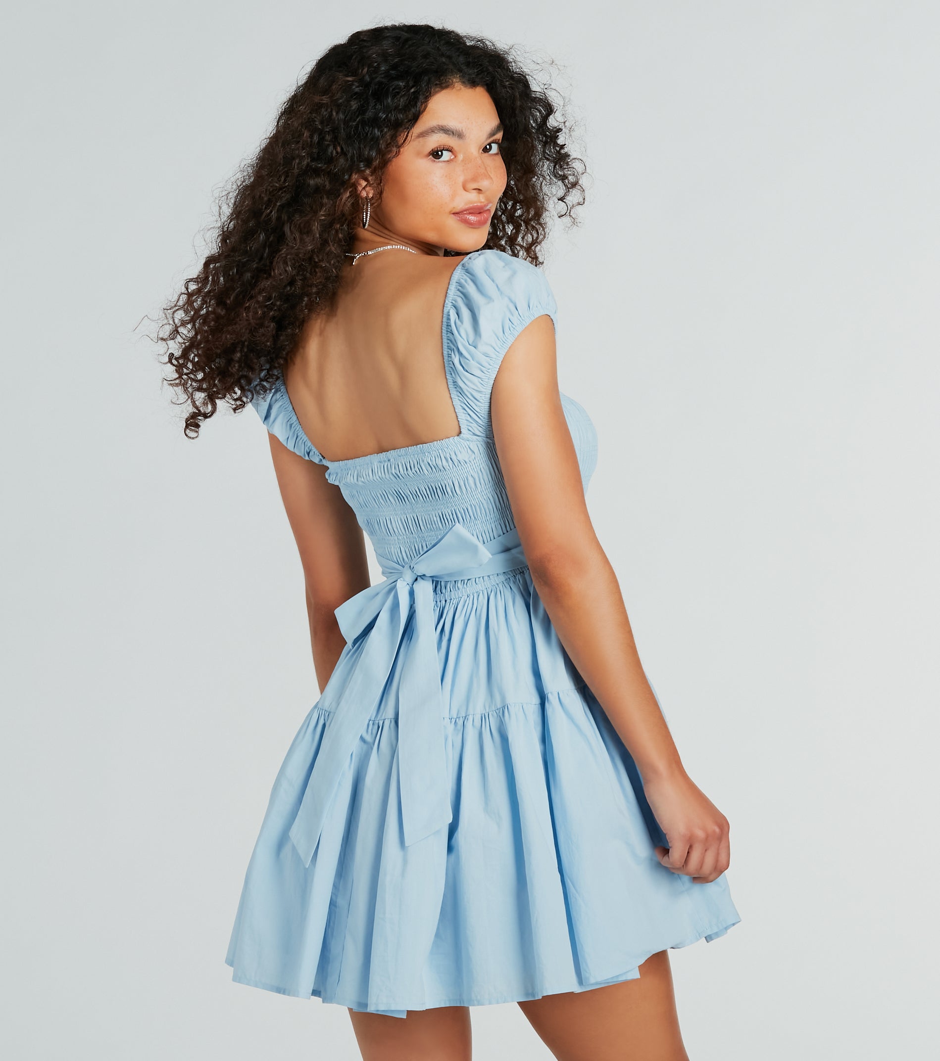 Premium Sunny Days Square Neck Tie-Back Skater Dress