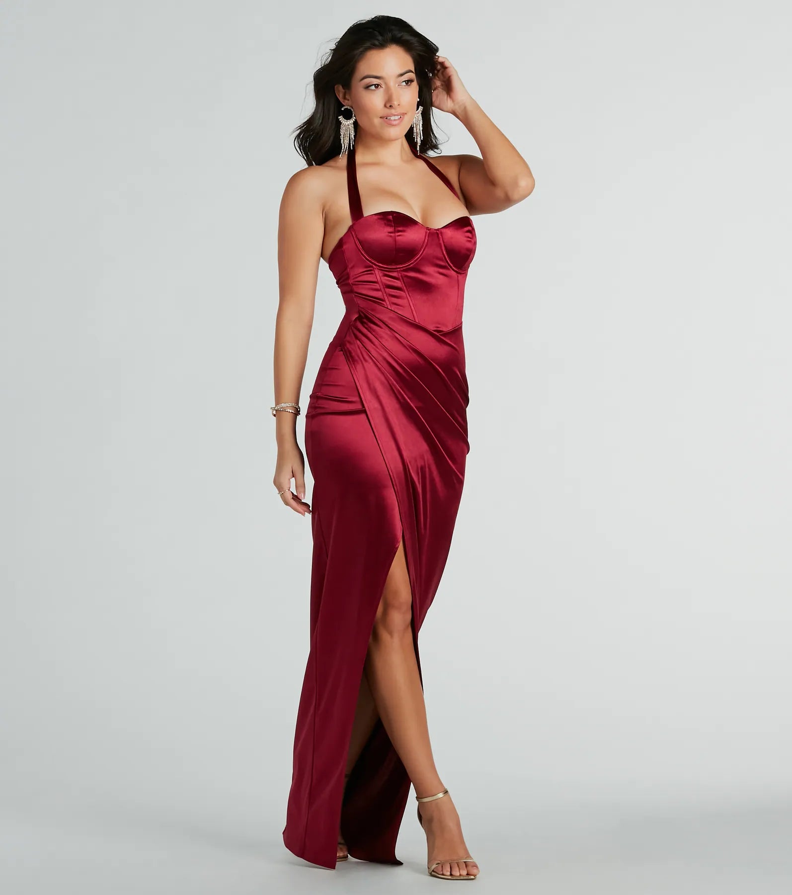 Premium Karen Formal Sweetheart Halter Corset Satin Dress - Ultimate Elegance