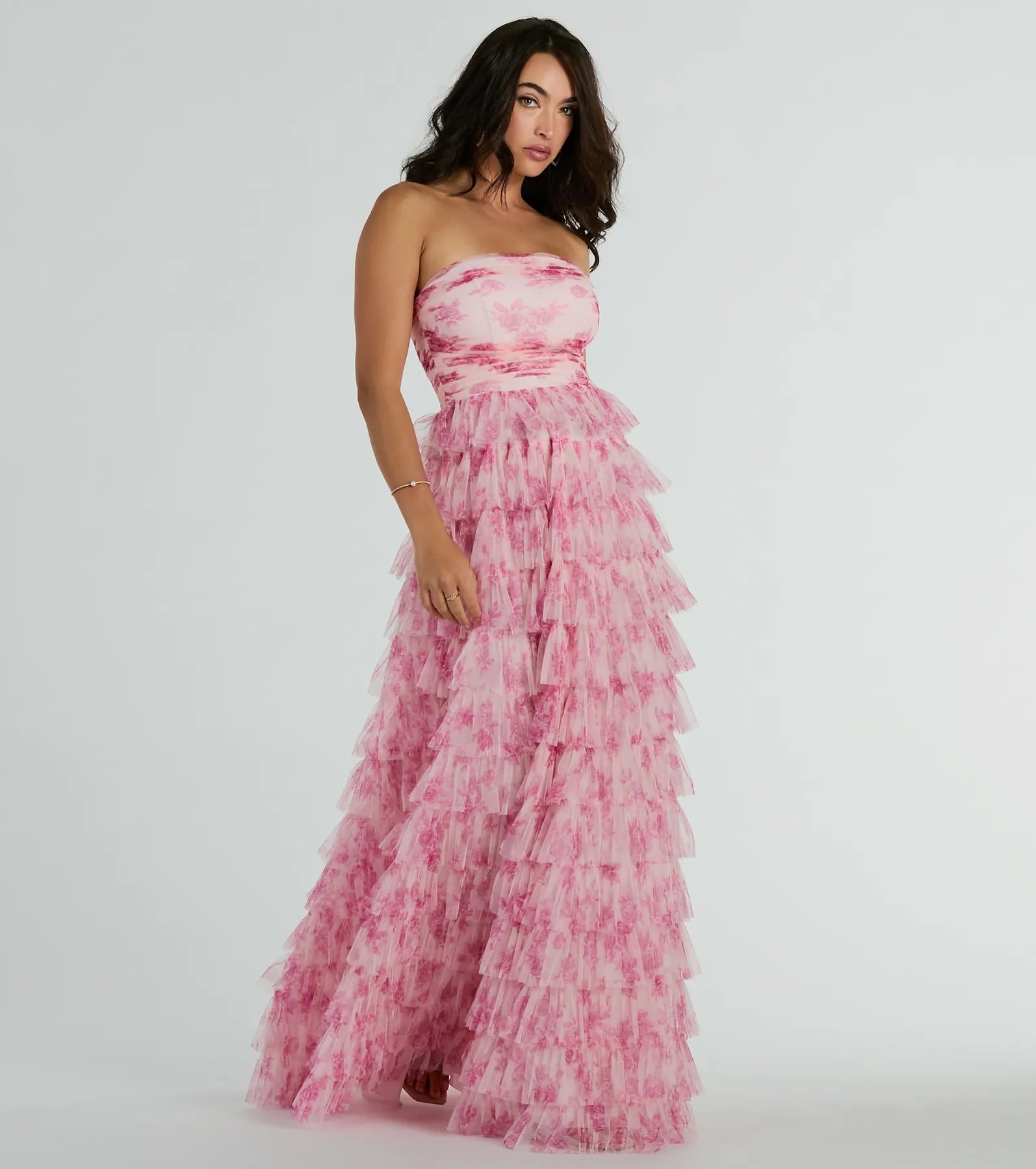 Liliane Premium Garden Rose Ruffled A-Line Formal Gown